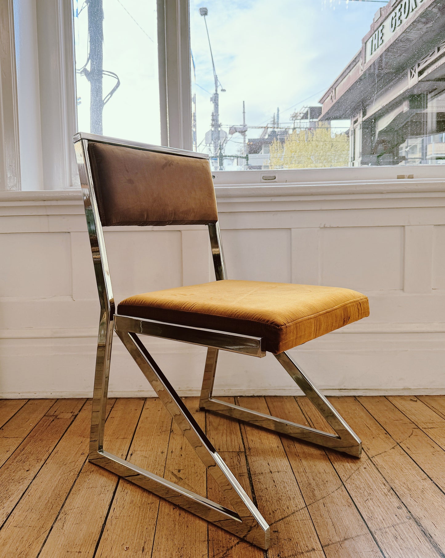 MILO BAUGHMAN / 1970s Chrome & Velour Dining Chairs - Set of 4