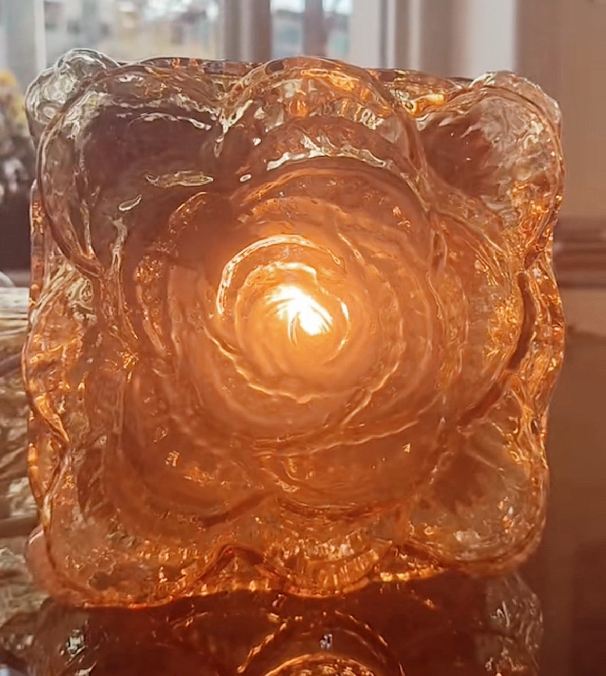 ERCO / Vintage Floral Flush/Wall Mount Lights - Amber Glass