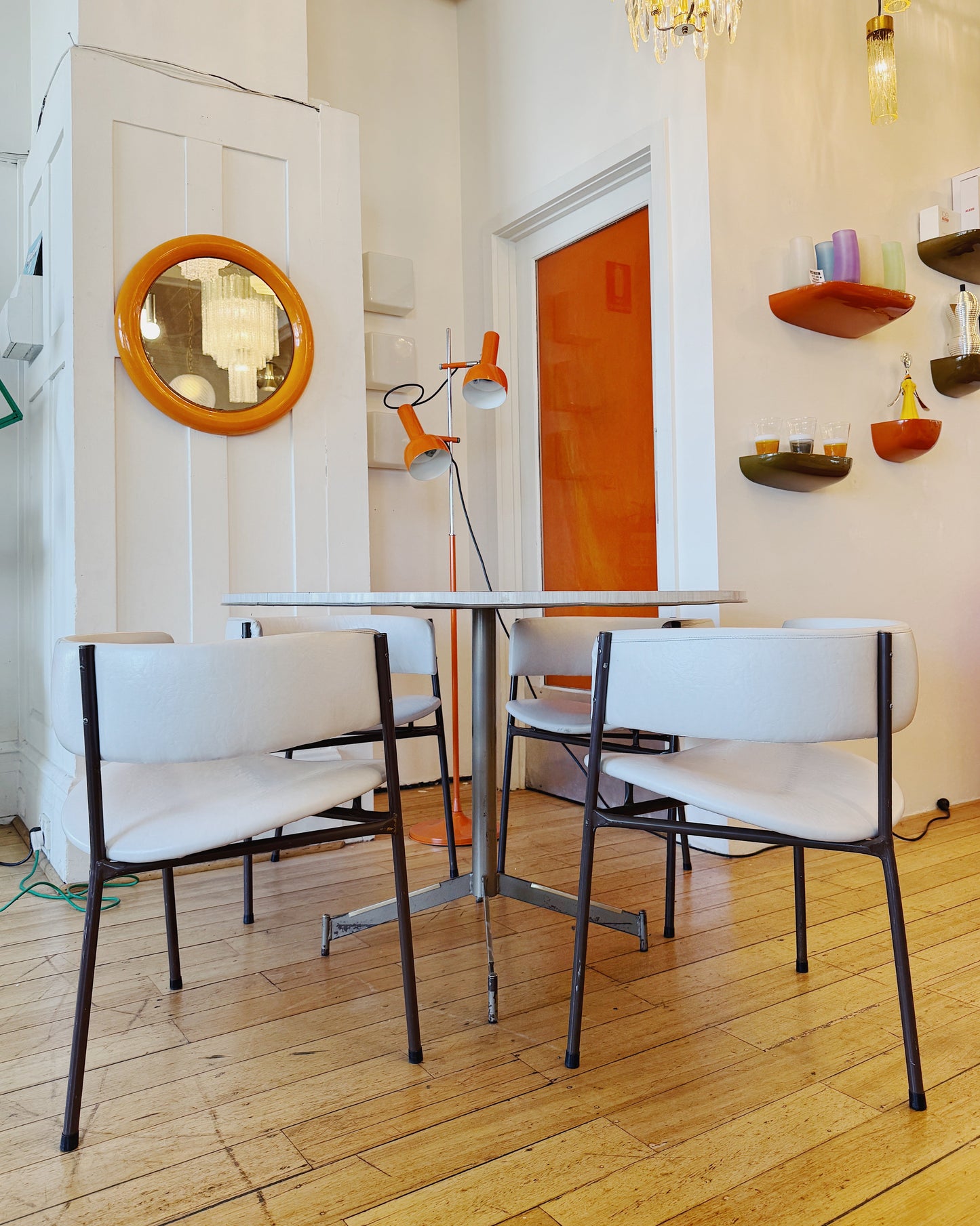 VINTAGE / Retro 3-Legged Vinyl Dining Chairs - Set of 4