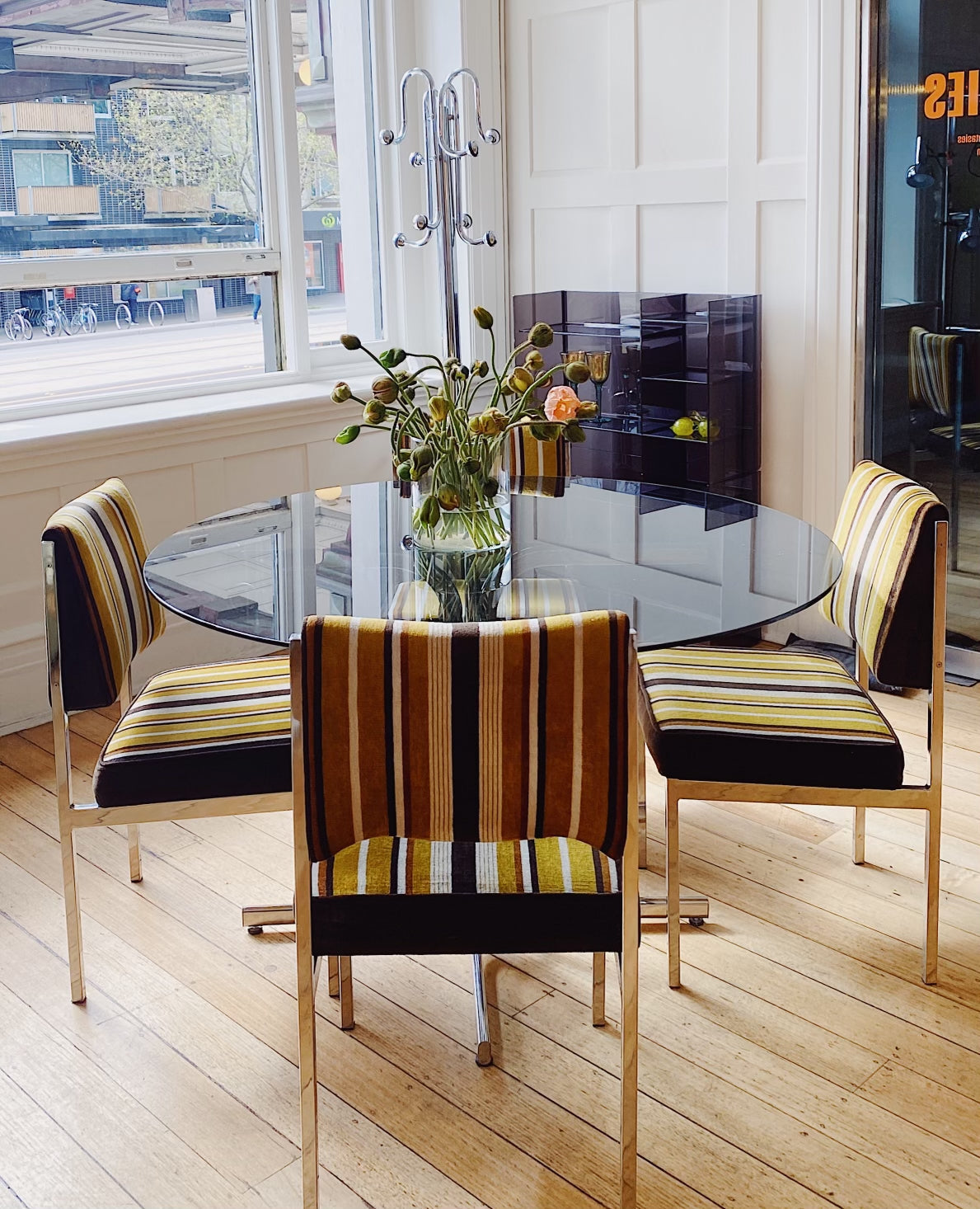 ULTRA / 1970s Dijon x Cafe Latte + Chrome Dining Chairs