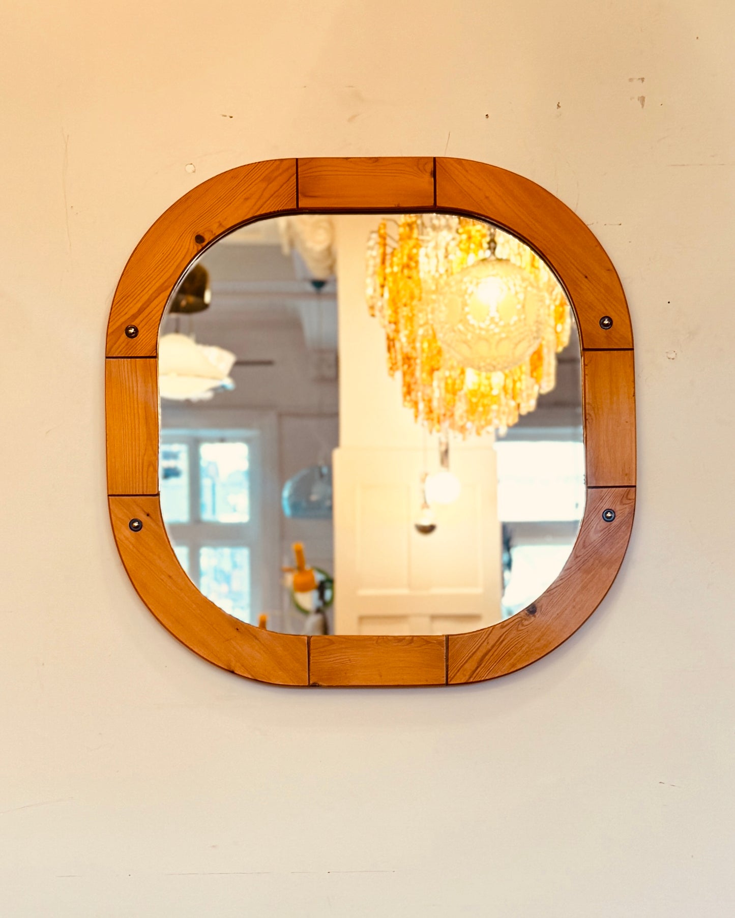 VINTAGE / 1970s Scandinavian Pinewood Mirror