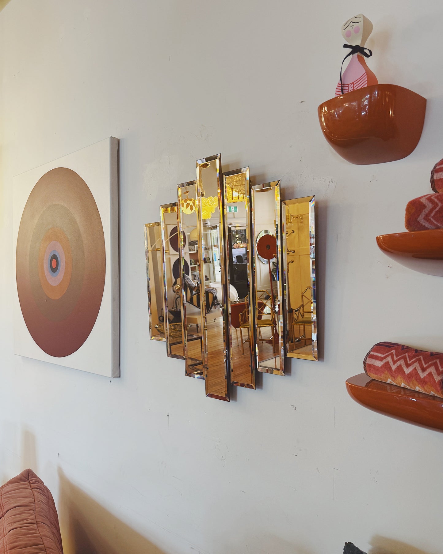 VINTAGE / Strip Panelled Rose Gold Mirror
