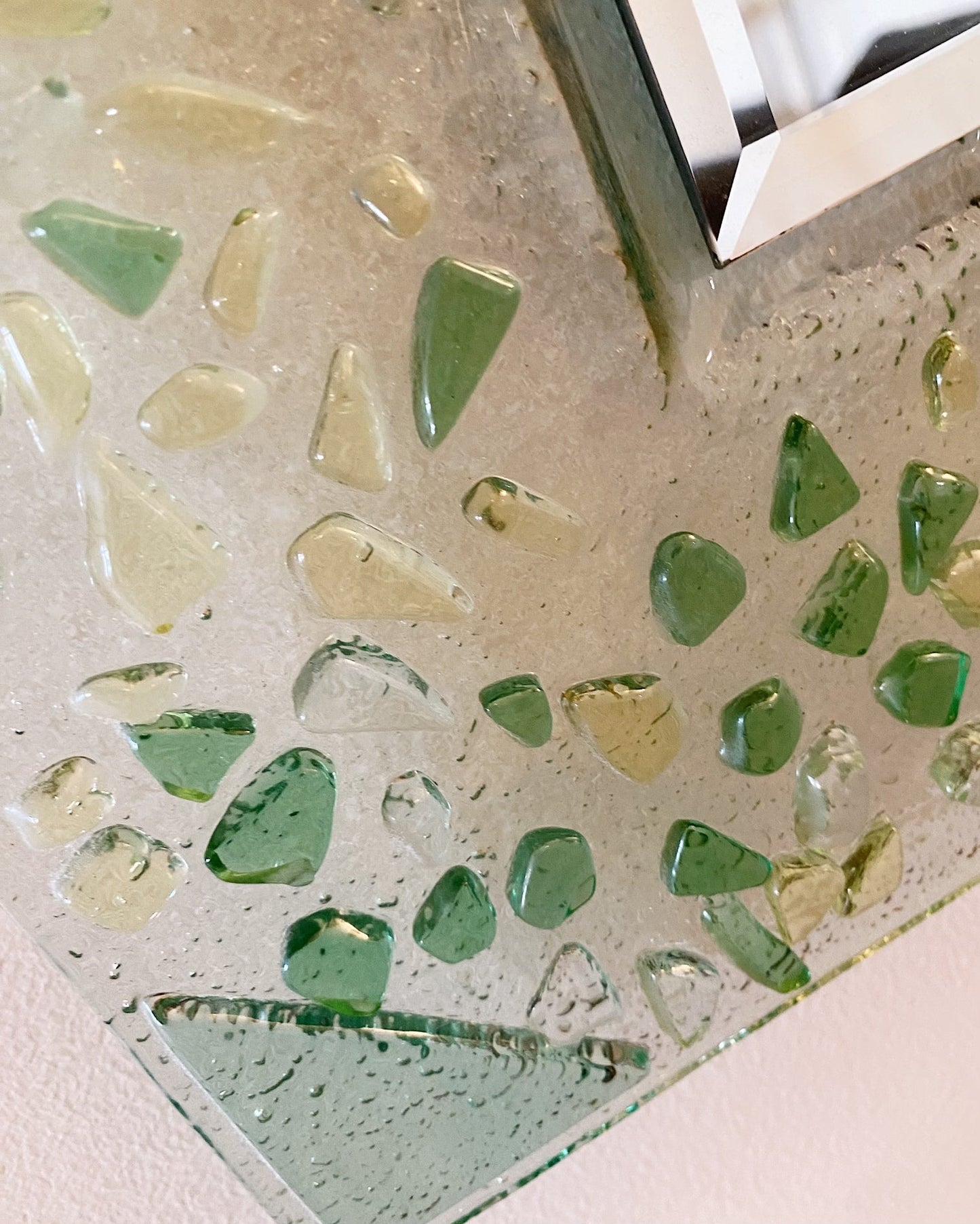 POST MODERN / Memphis Style Green Glass Shapes Mirror