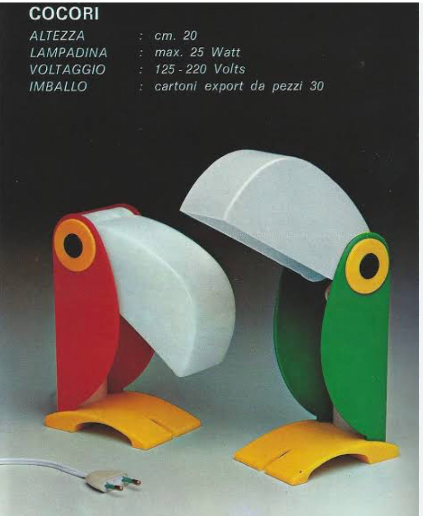 ENEA FERRARI / Vintage Green & Yellow Toucan Lamp