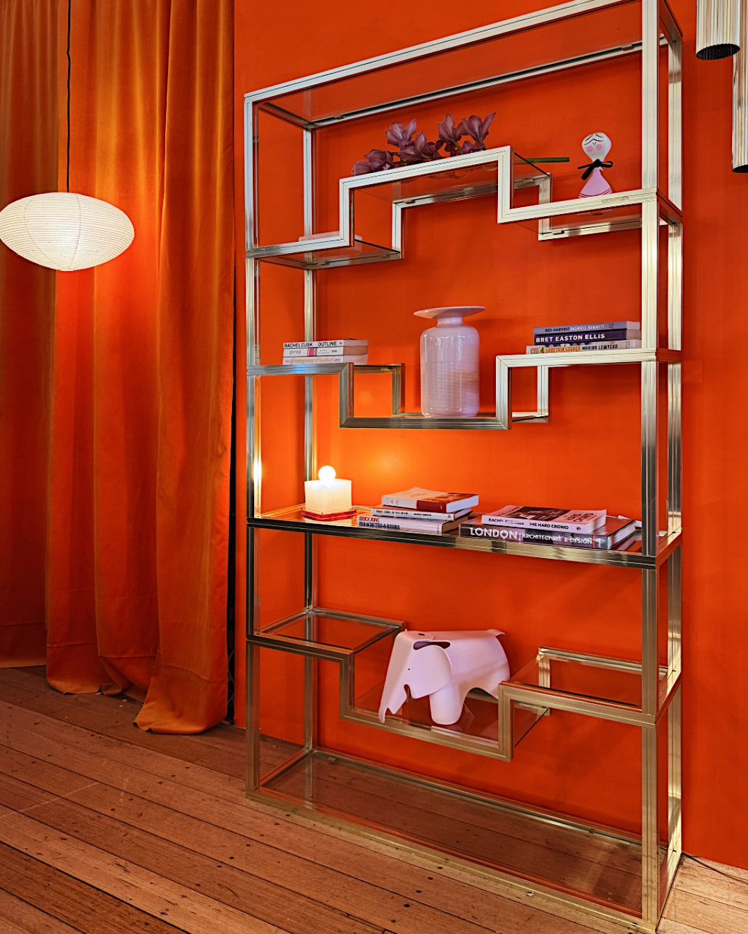 PIERRE VANDEL / Gold Etagere W/clear Glass Shelves
