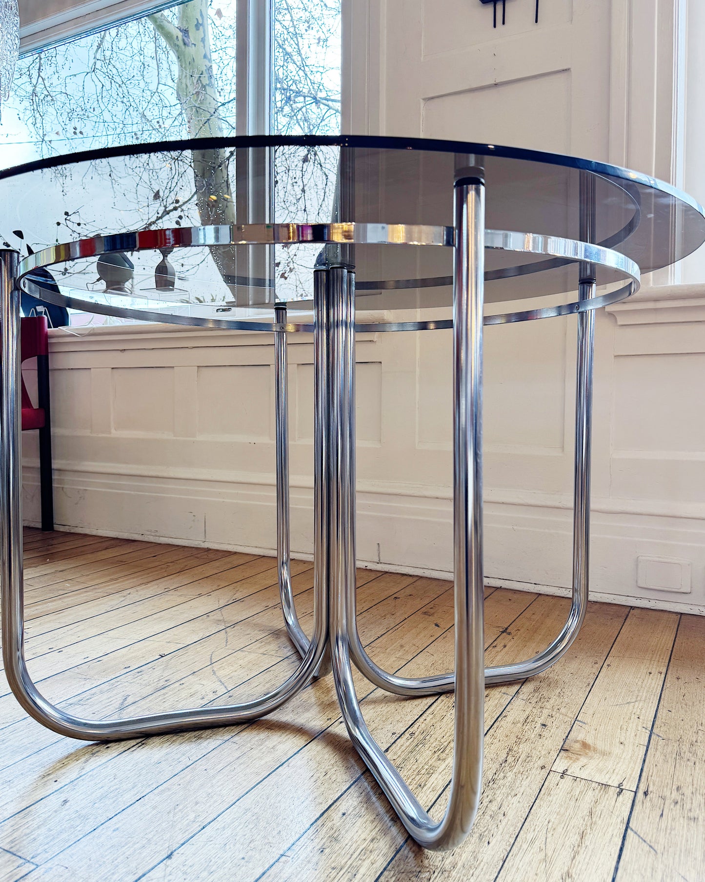 VINTAGE / Chrome + Smokey Bronze Glass Dining Table