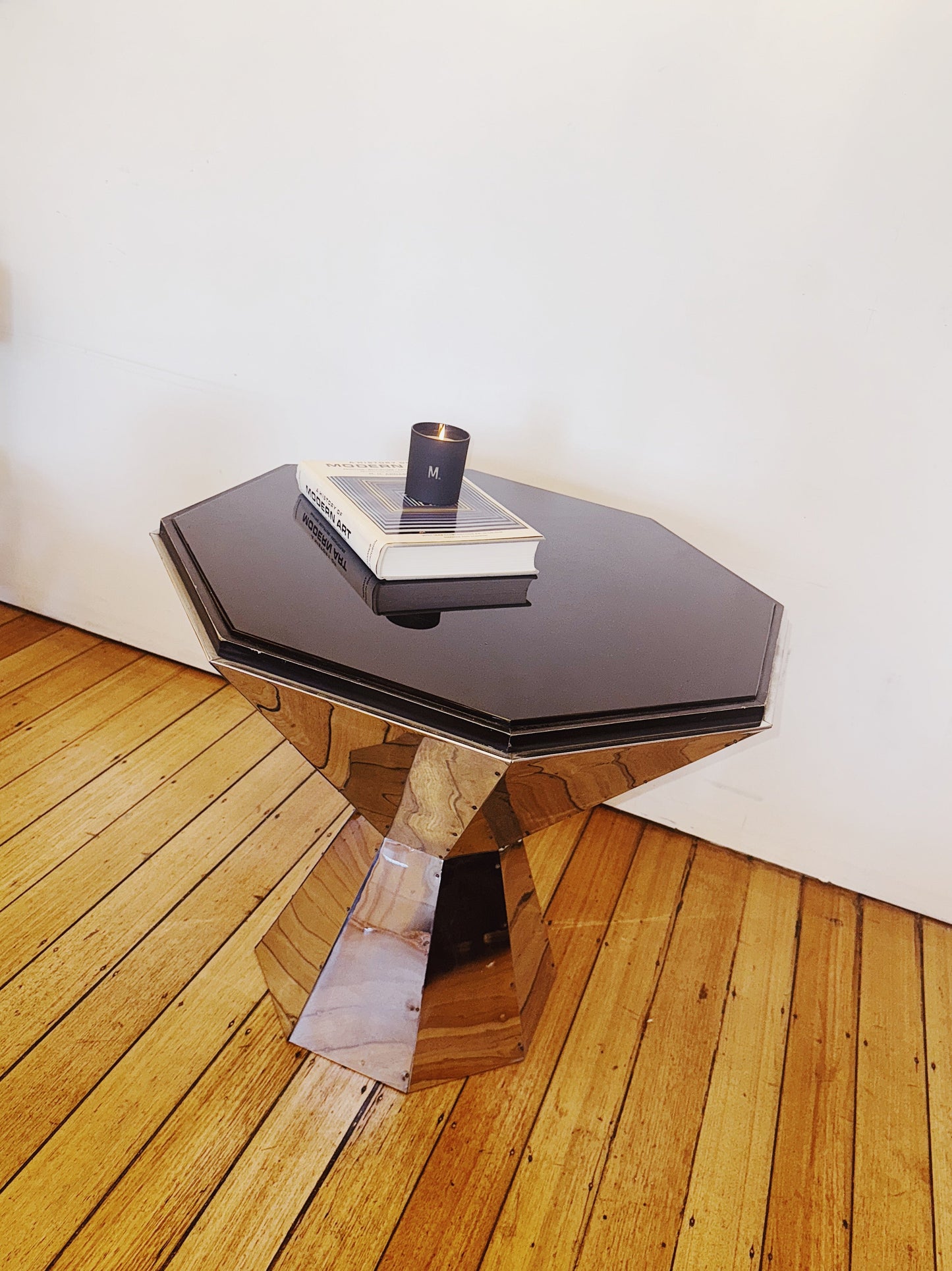 VINTAGE / Tavolo Ottagonale - Chrome, Wood + Black Glass