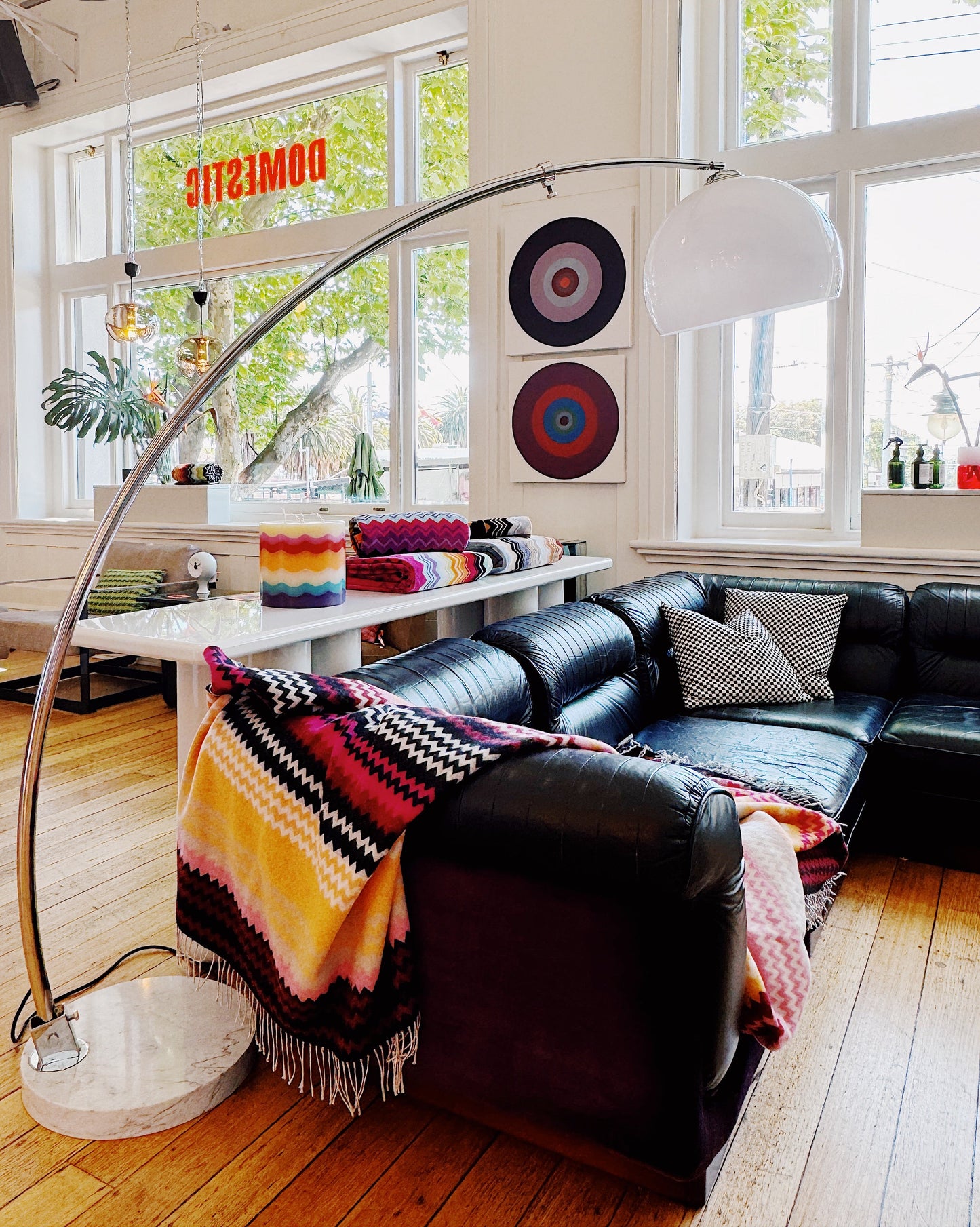 VINTAGE / 1960s Italian Chrome + Marble Arc Floor Lamp