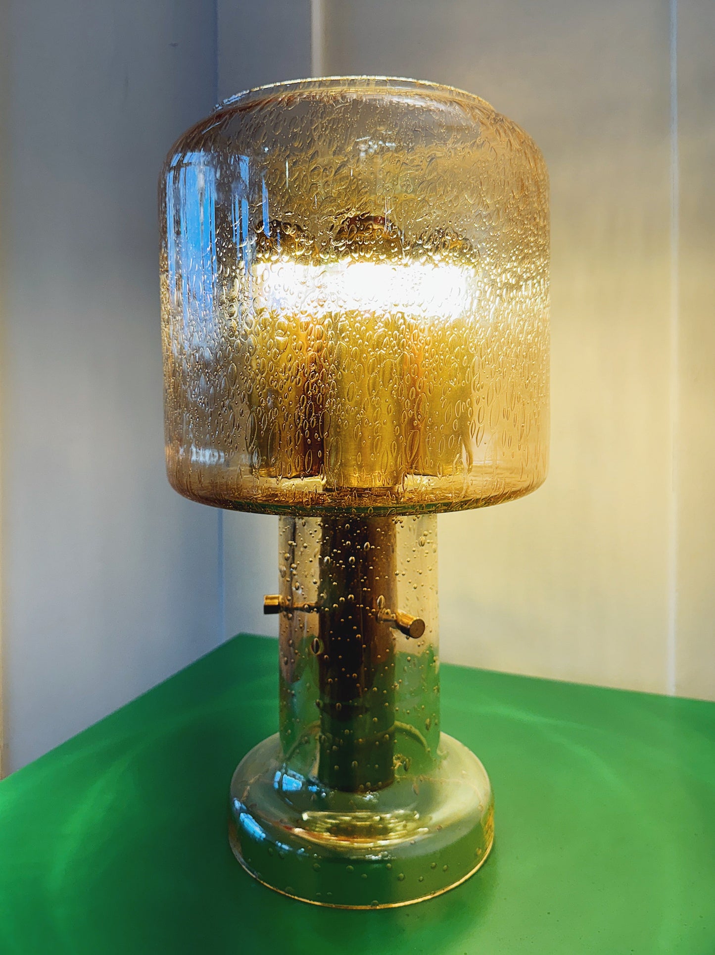 VINTAGE / French Bubble Glass Gold Table Lamp