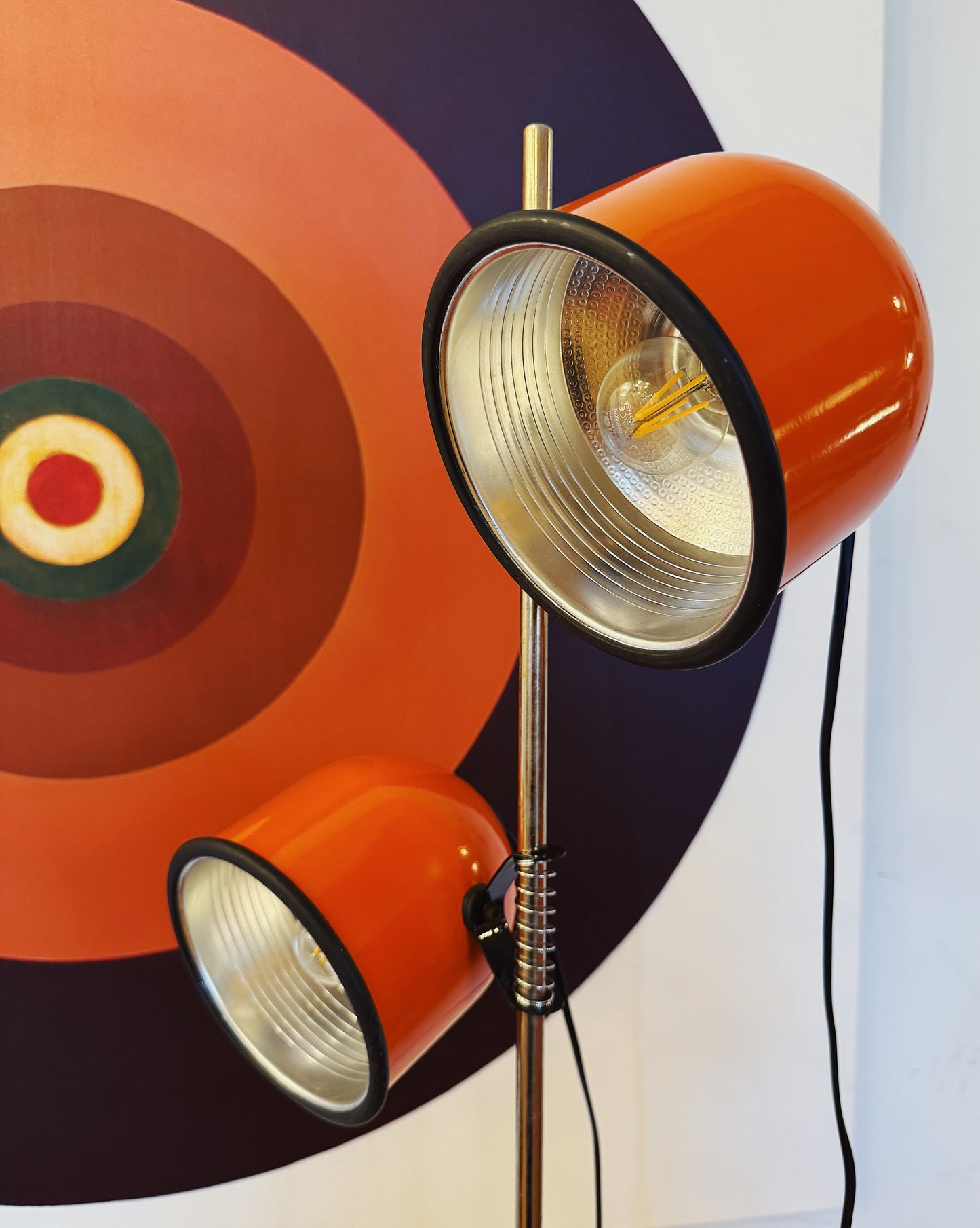 VINTAGE / Dual Headed Cloche Floor Lamp - Orange
