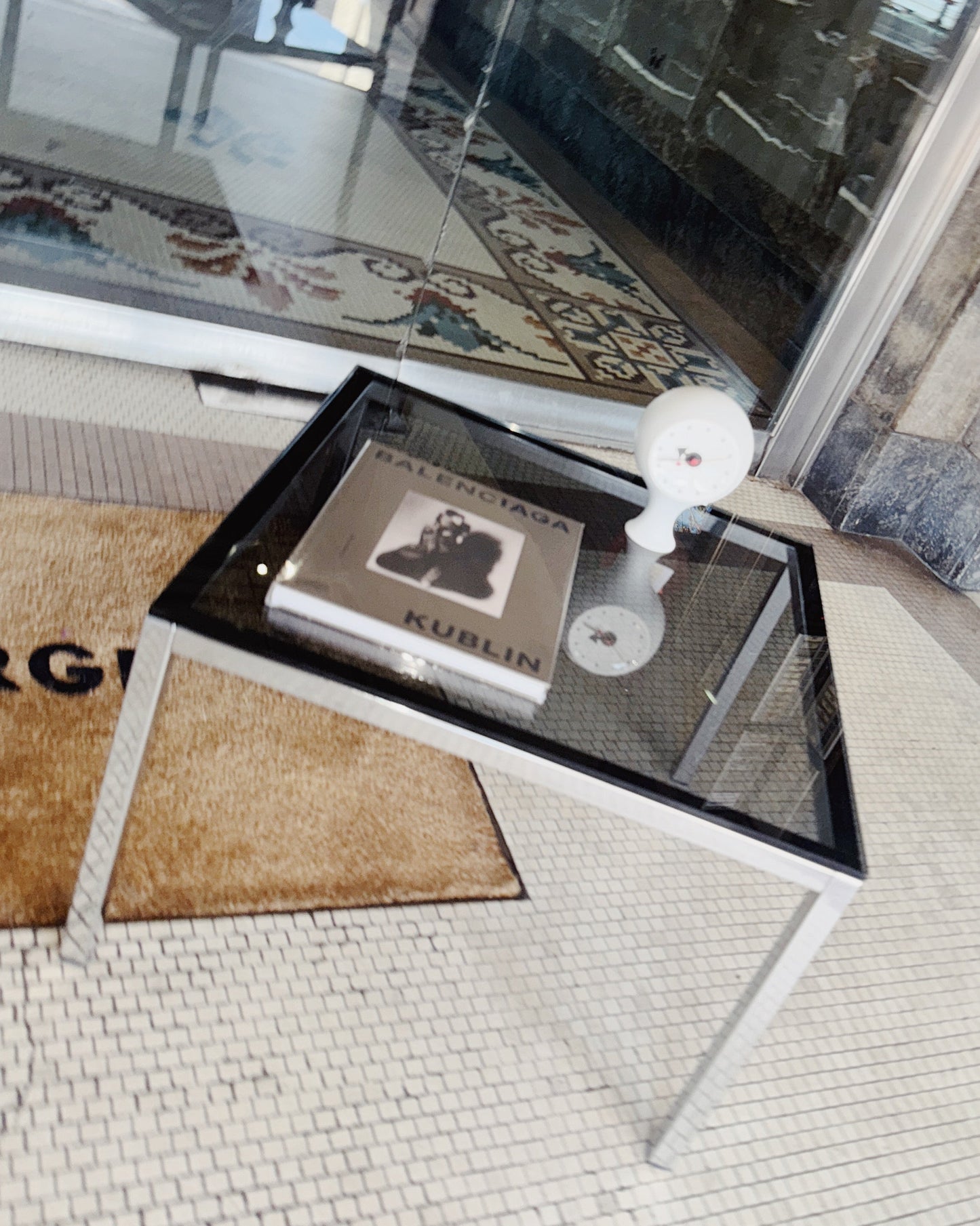 VINTAGE / Chrome & Smoke Grey Glass Coffee Table