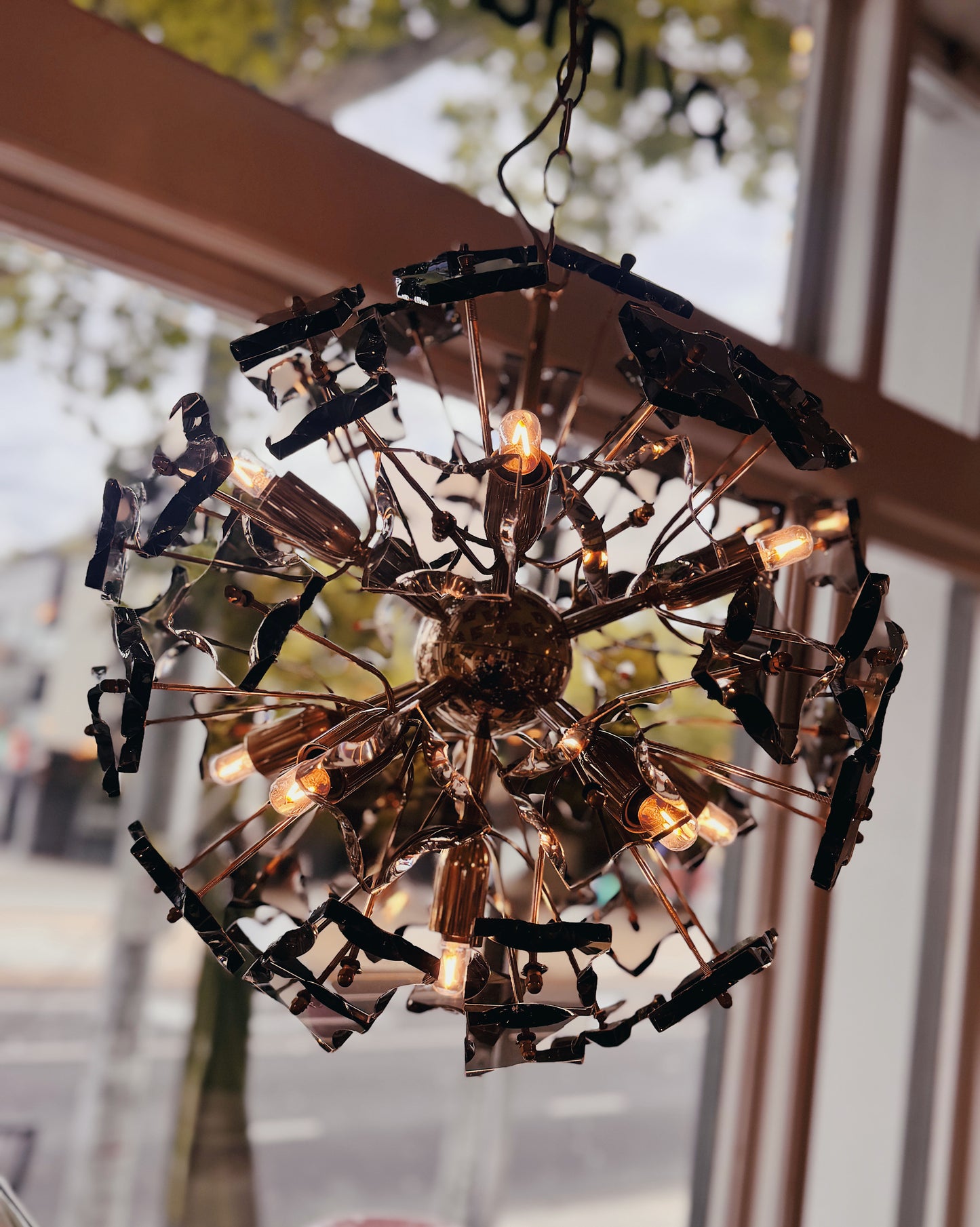 FONTANA ARTE / Vintage 1970s Smoky Glass Sputnik Chandelier