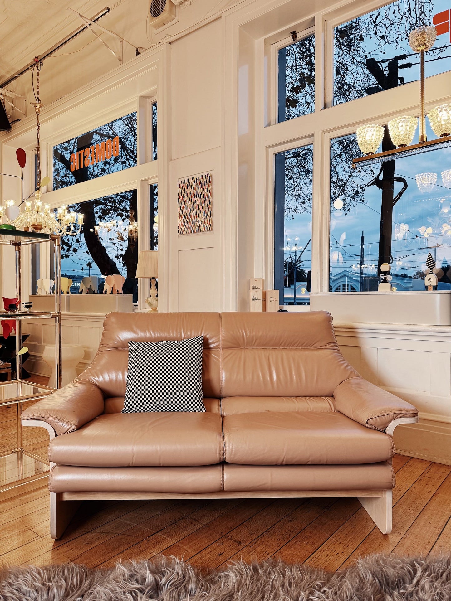 CATT / Mid Century Blonde Wood + Blush Leather Sofa Setting