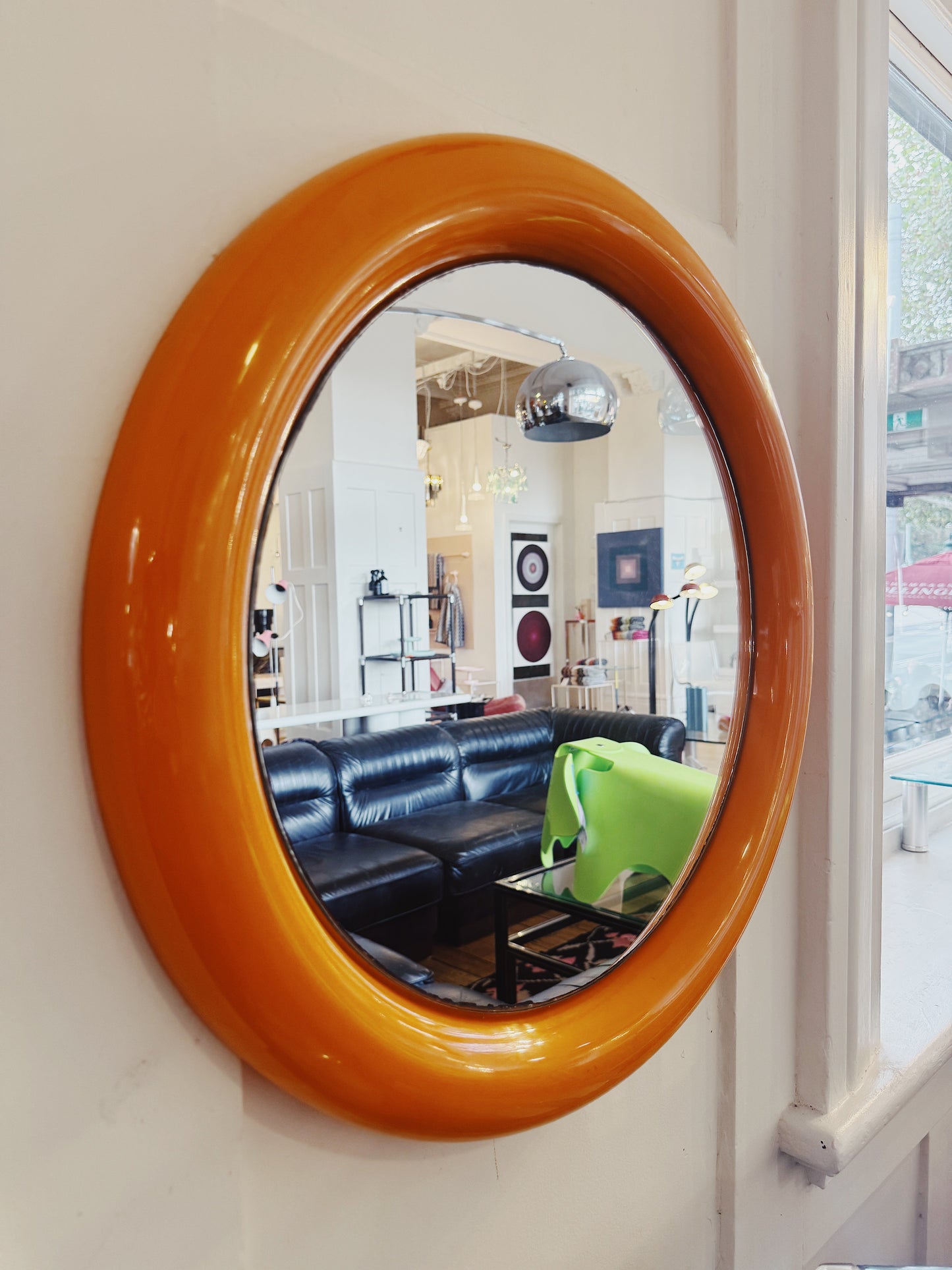 VINTAGE / Retro Plastic Framed Mirror - Orange