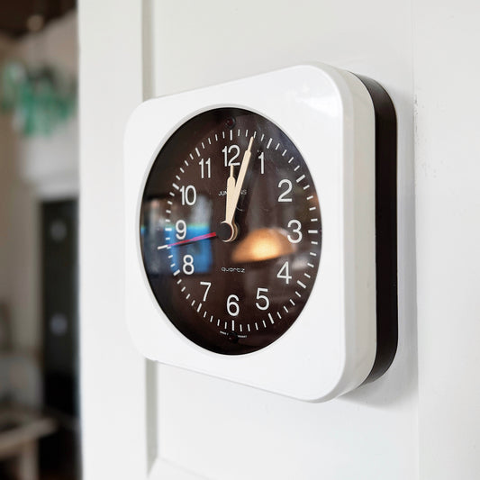 RETRO / 1970s Plastic White & Brown Wall Clock