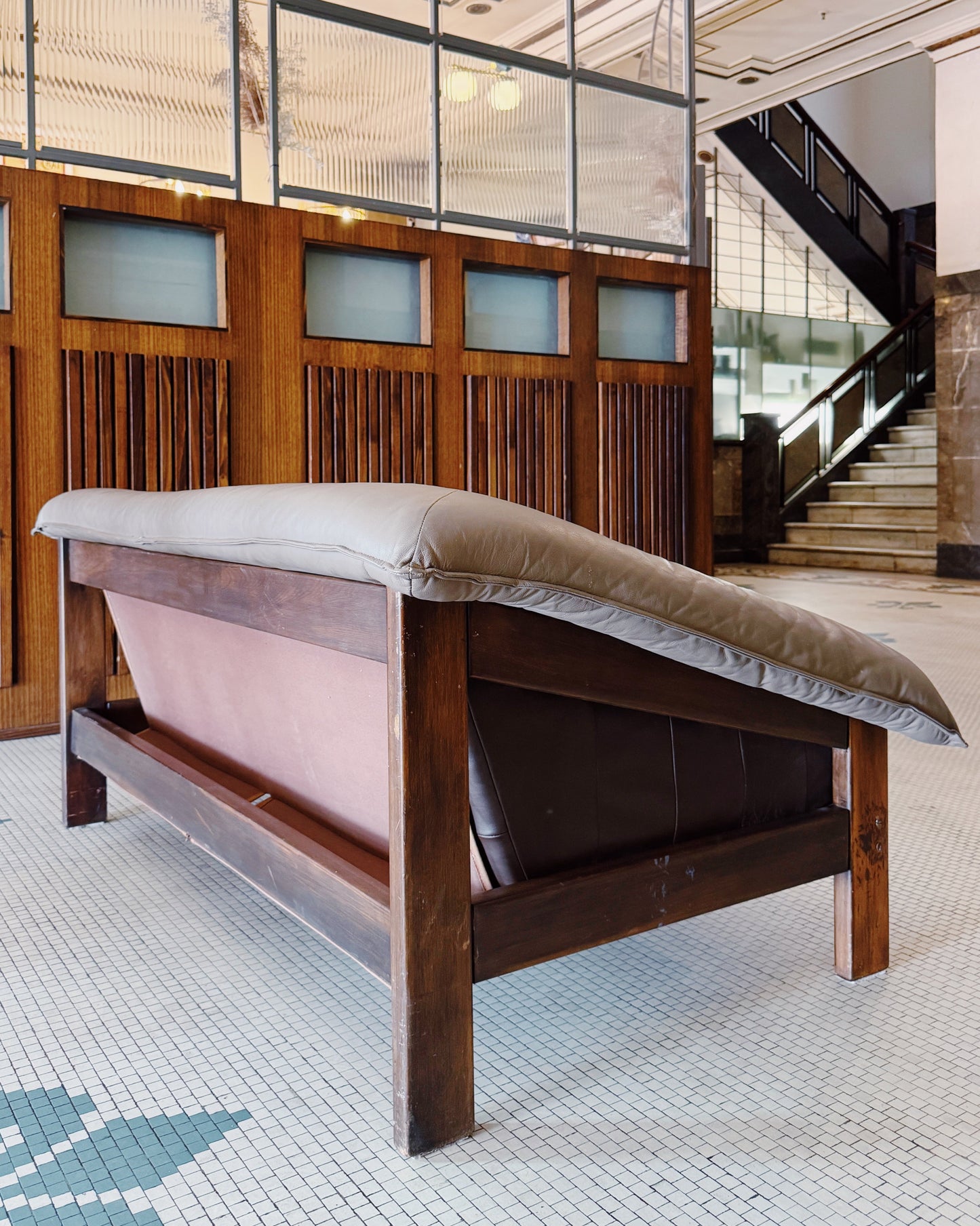 MODULE / Brutalist Style 1980s Boulder Grey Soft Leather Slouch Couch