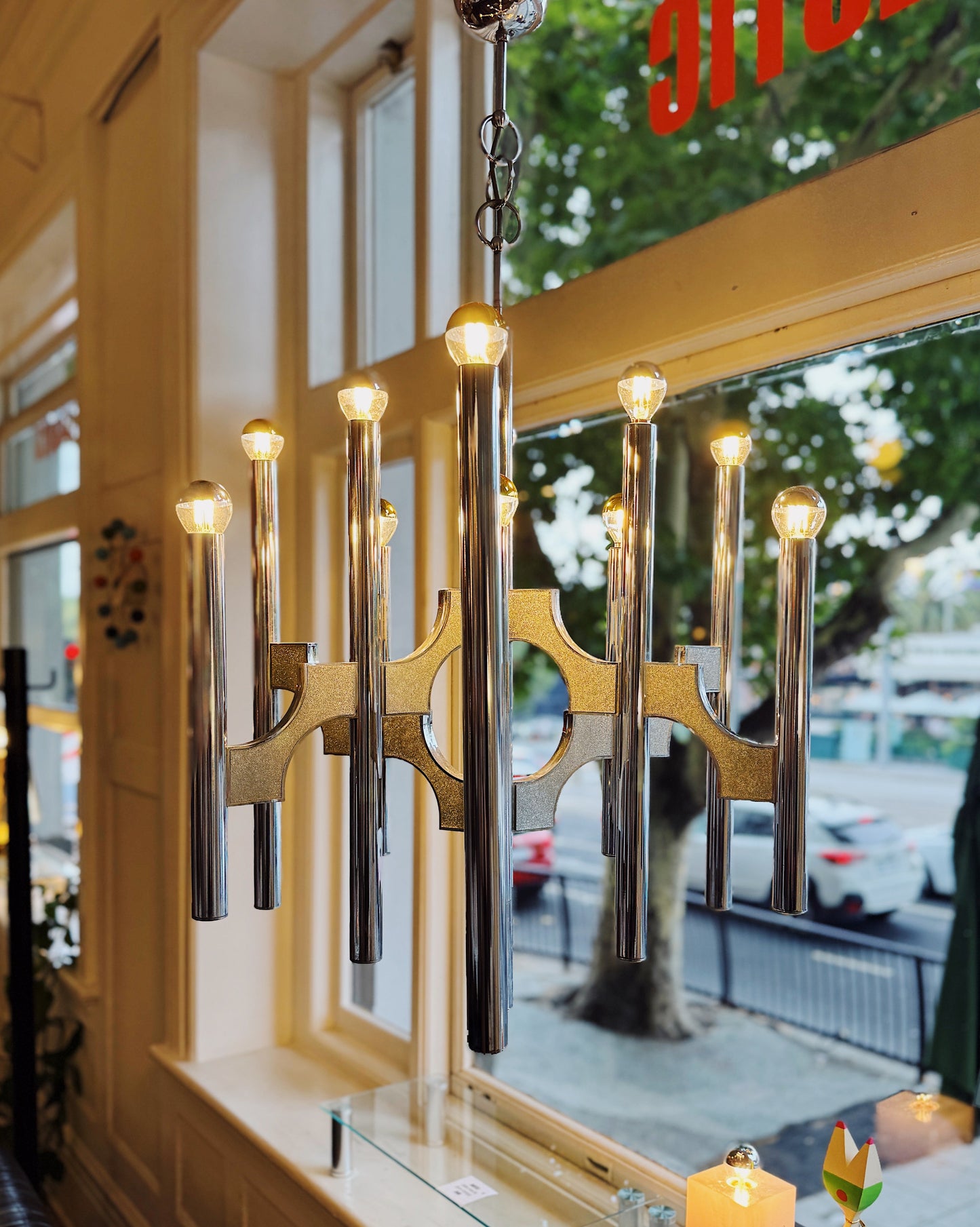 GAETANO SCIOLARI / 1970's Scultura Chrome Chandelier