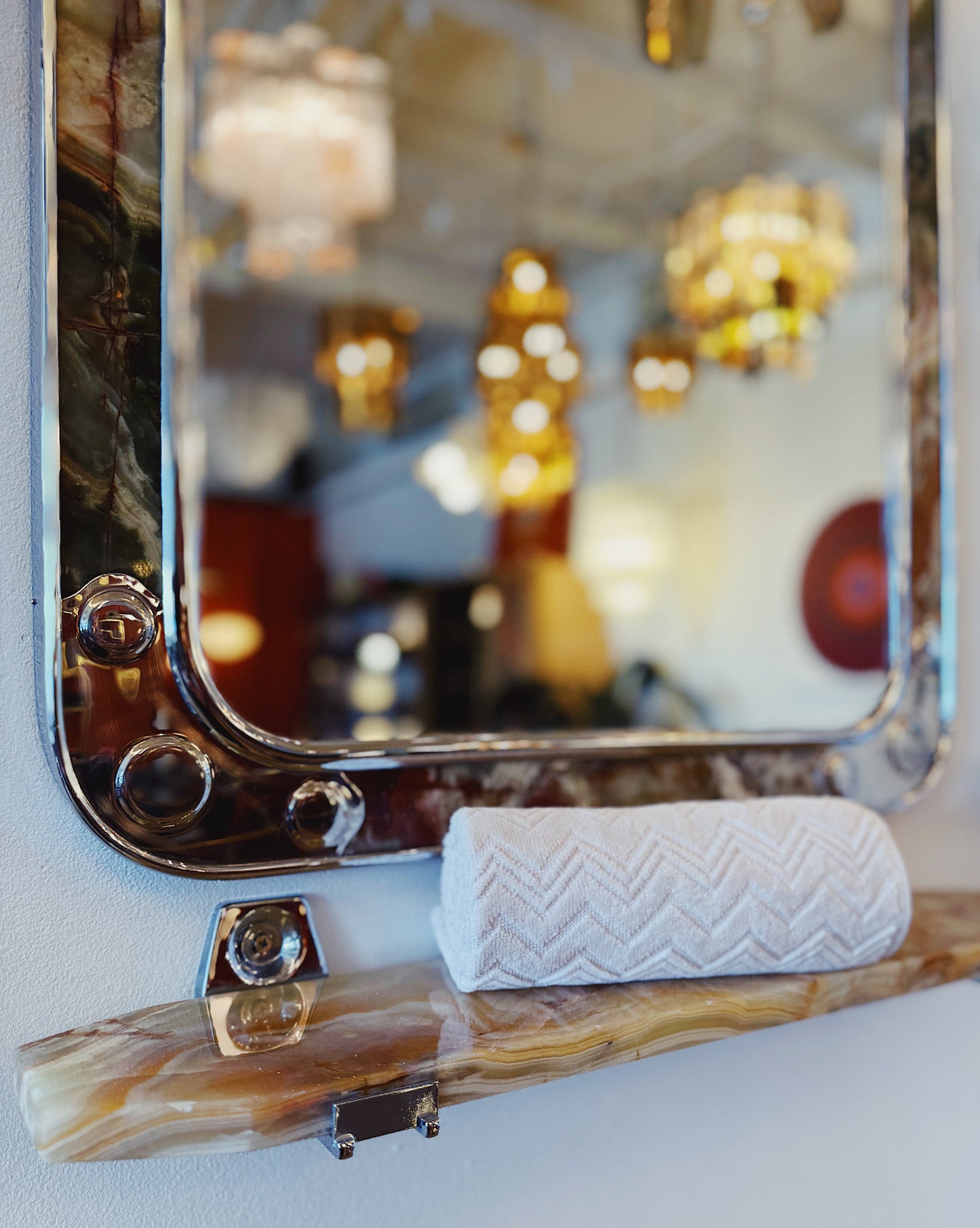 VINTAGE / Spanish Onyx Chrome Mirror