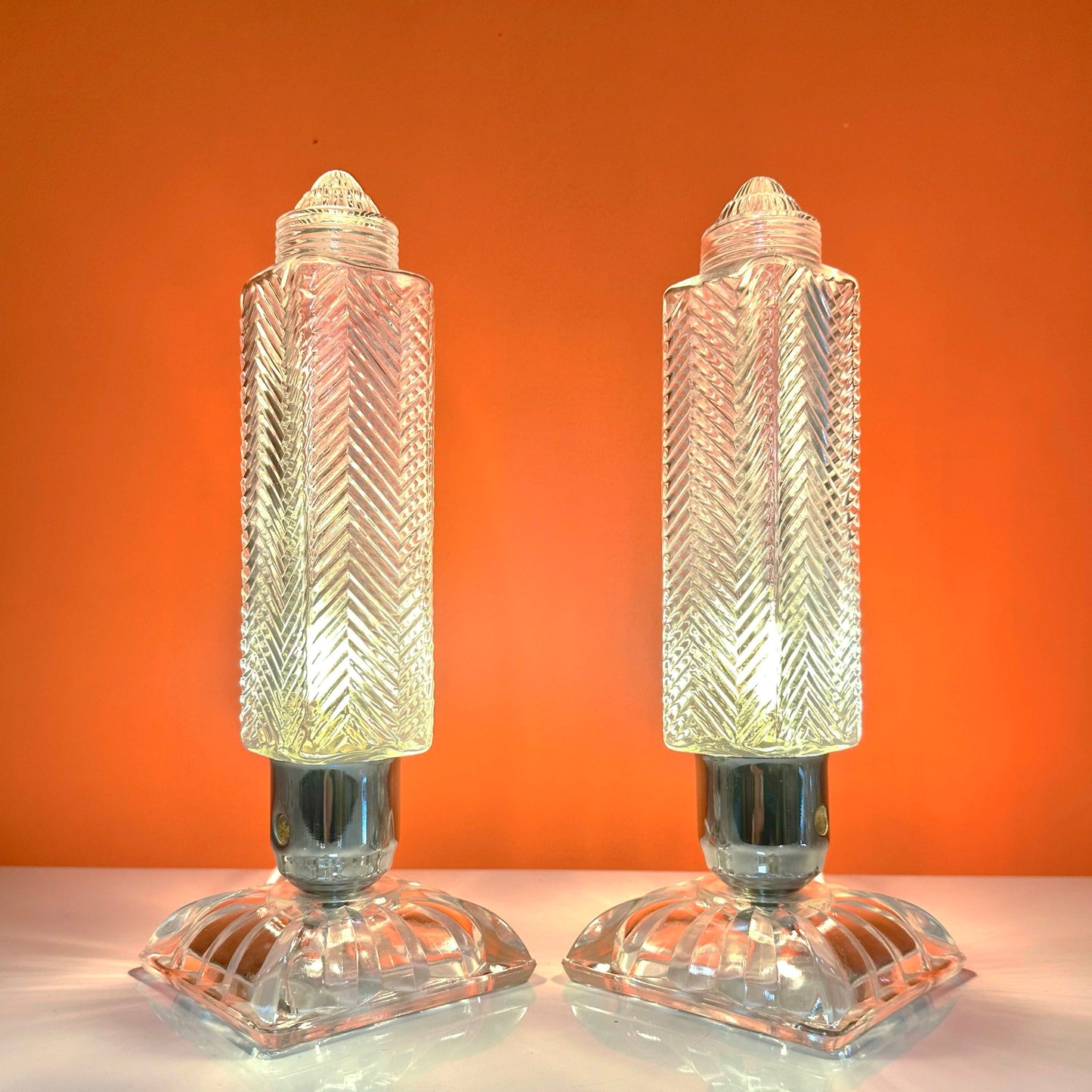 ART DECO / 1930s Glass Skyscraper Lamps