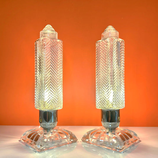 ART DECO / 1930s Glass Skyscraper Lamps