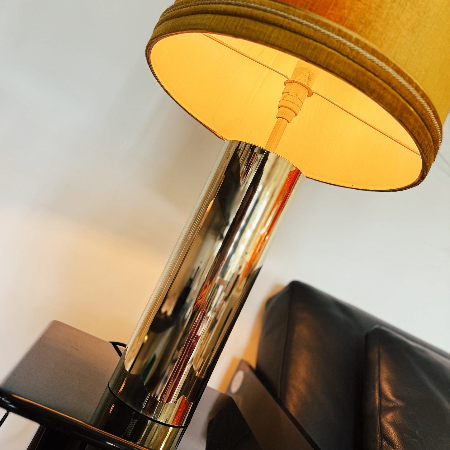 VINTAGE LAMP / Brass/Gold Lamp w/ Velvet Shade