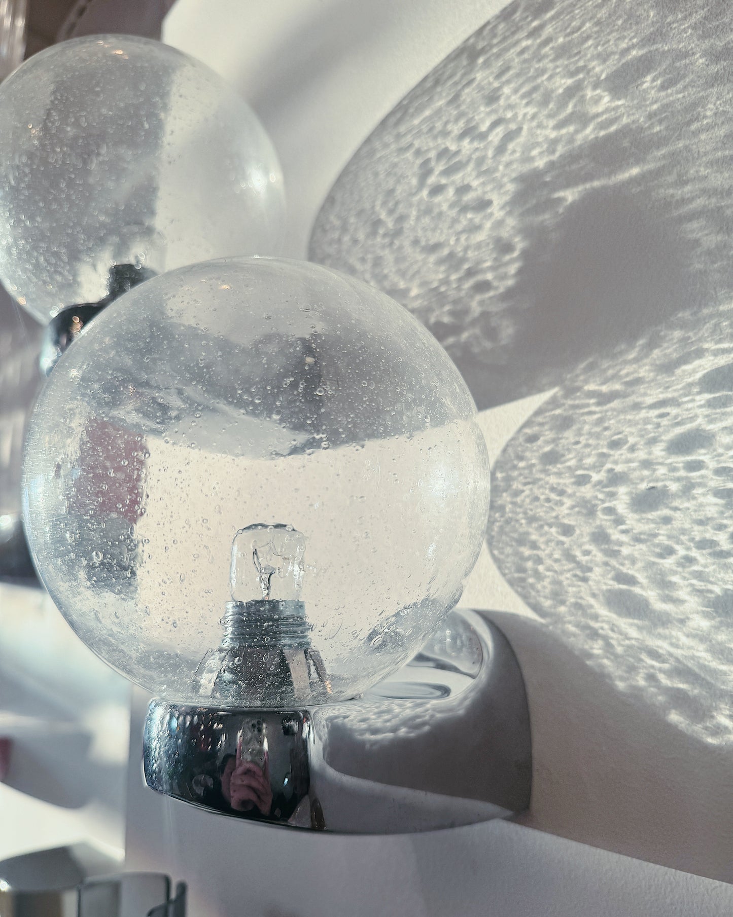 SPACE AGE / Pair of Doria Chrome & Bubbled Glass Wall Lights by Karl Lenz