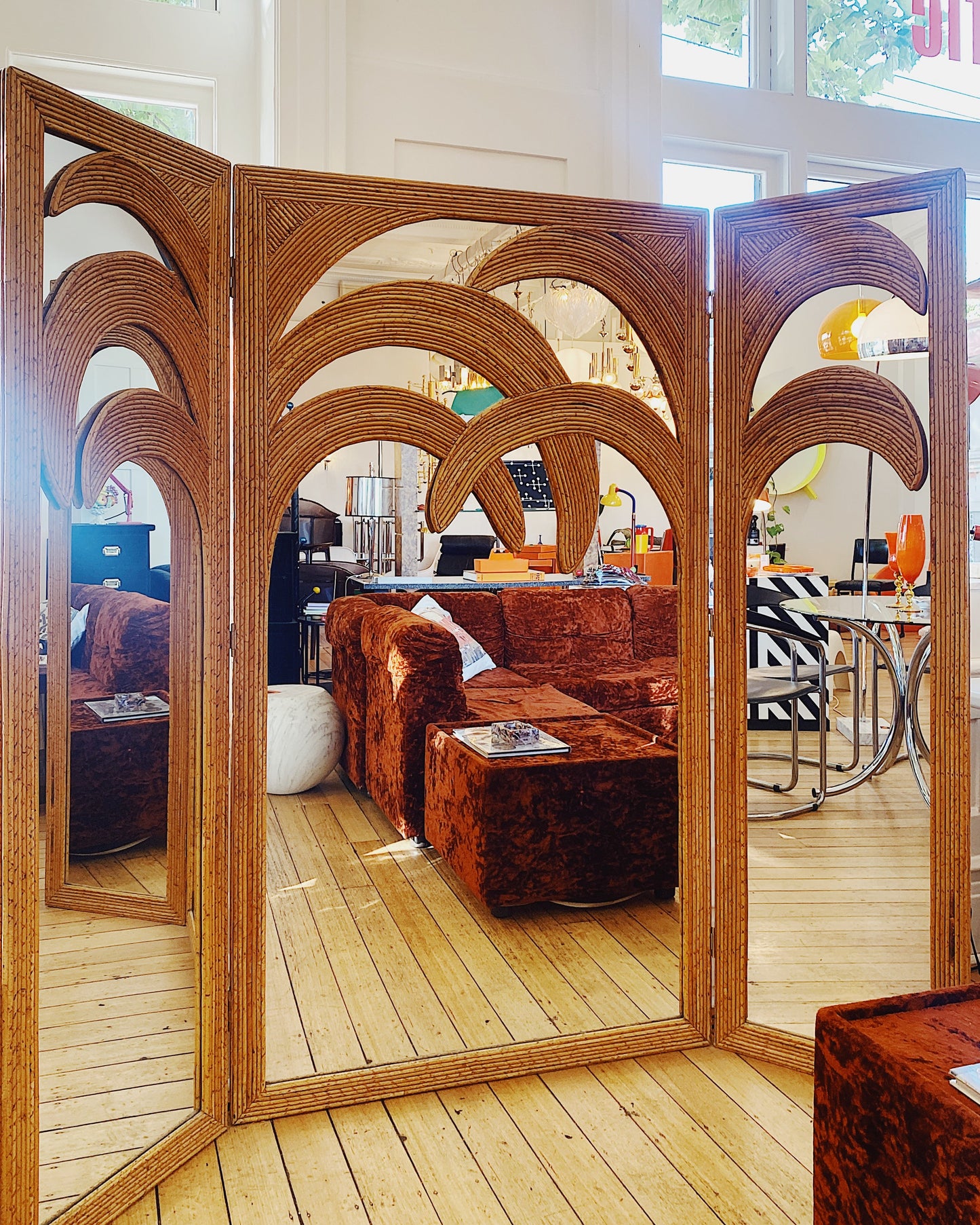 VIVAI DEL SUD / 1970s Bamboo Mirrored Screen