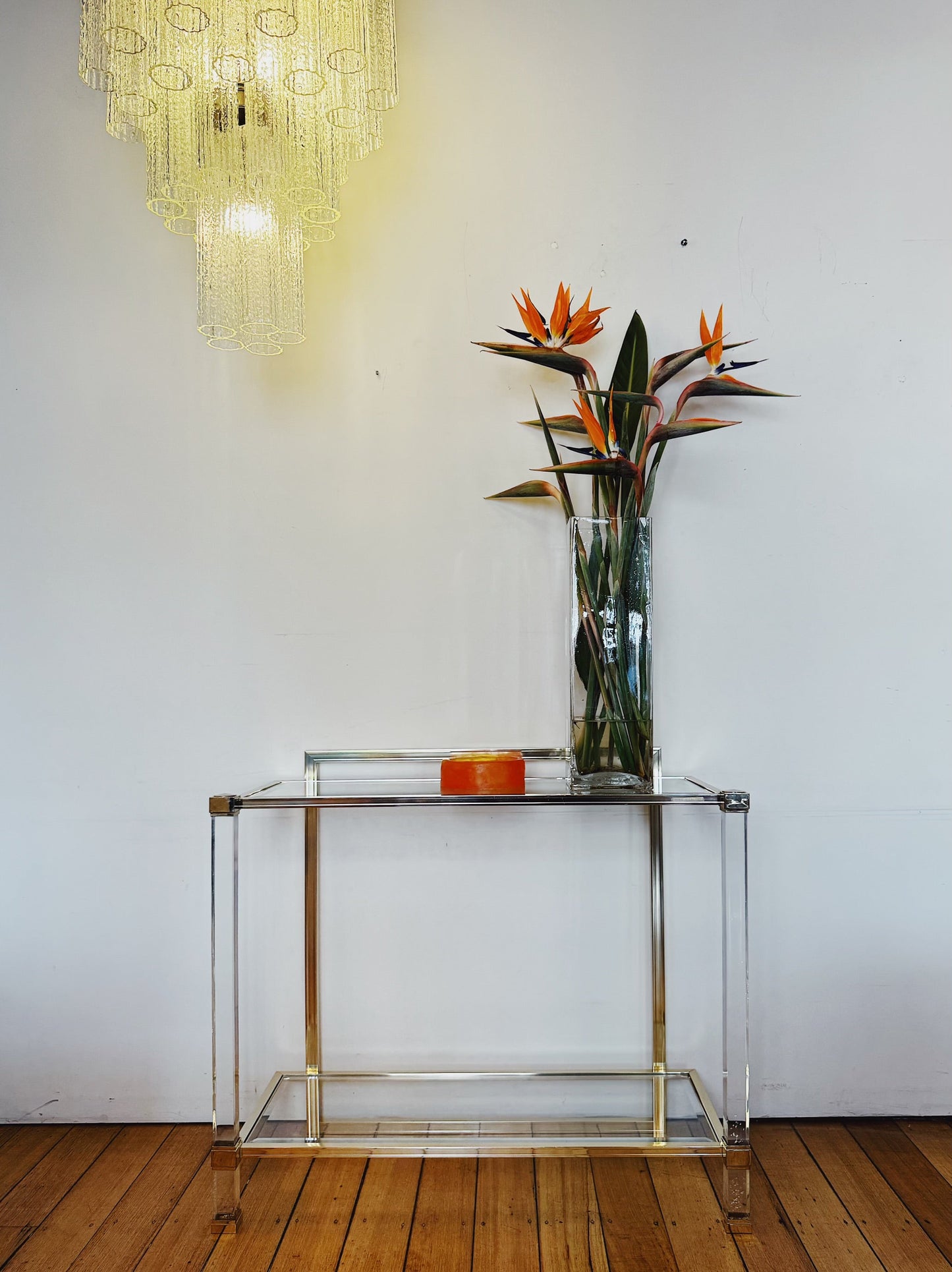 PIERRE VANDEL PARIS / 1970s Lucite & Gold Gilt Console Table