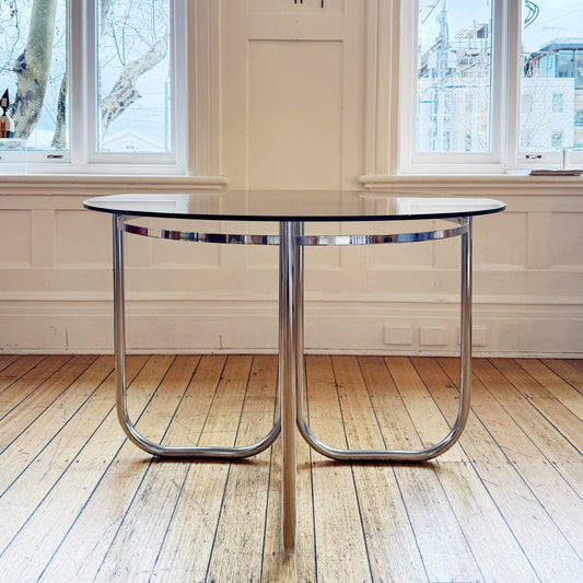 VINTAGE / Chrome + Smokey Bronze Glass Dining Table