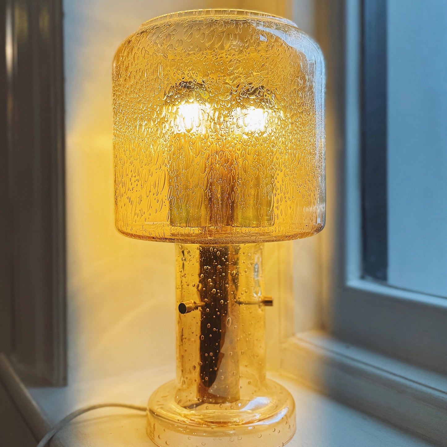 VINTAGE / French Bubble Glass Gold Table Lamp