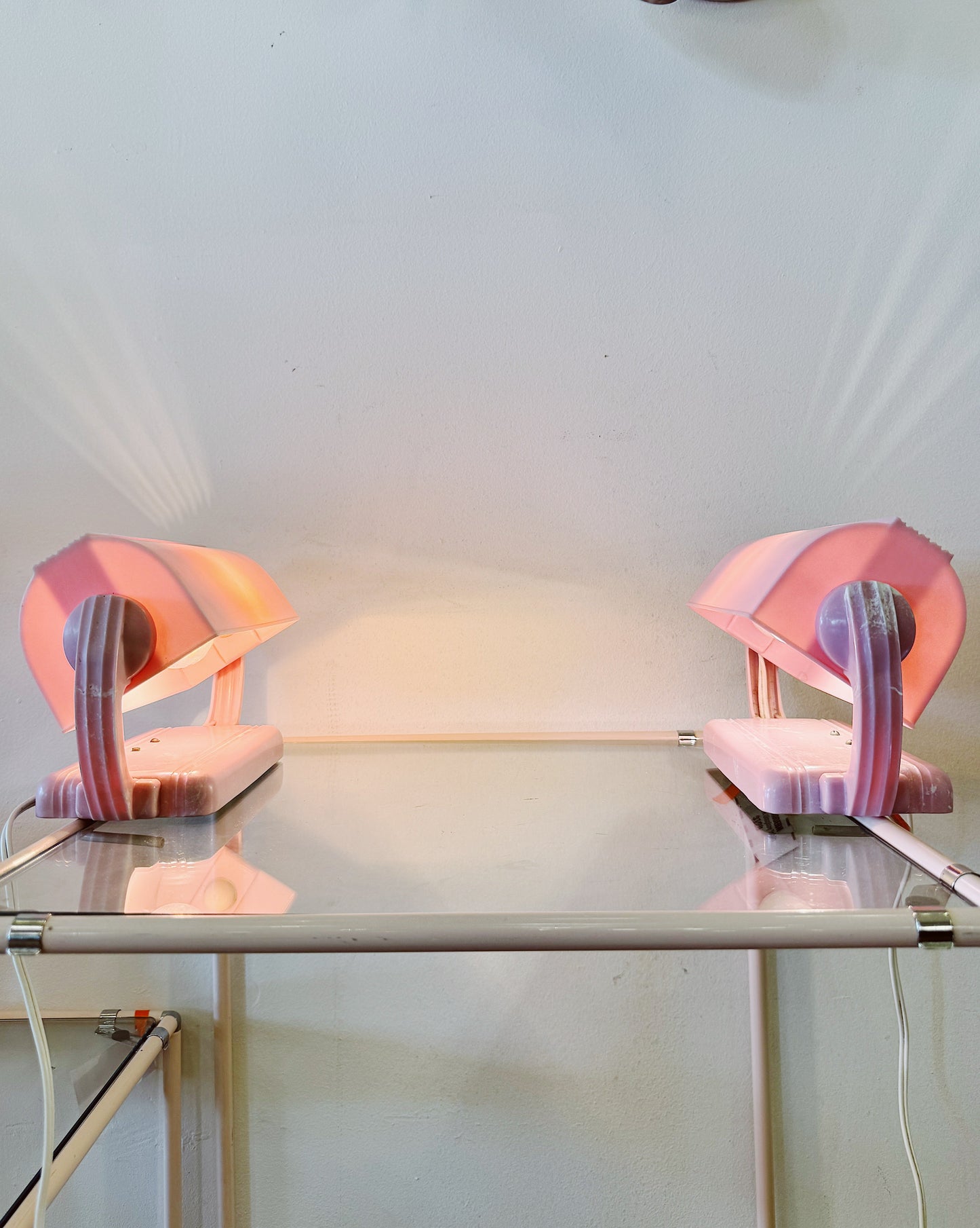 VINTAGE / Pinky Bakelite Headboard Lamps