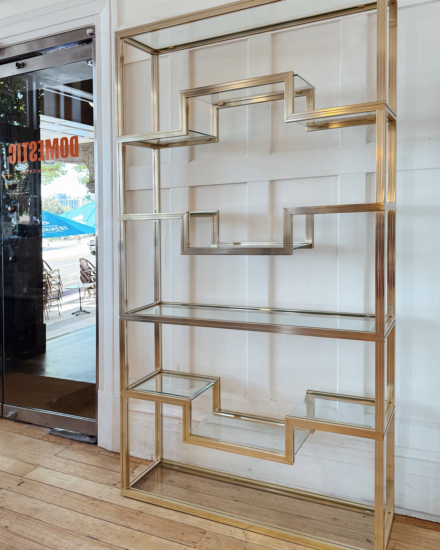 PIERRE VANDEL / Gold Etagere W/clear Glass Shelves