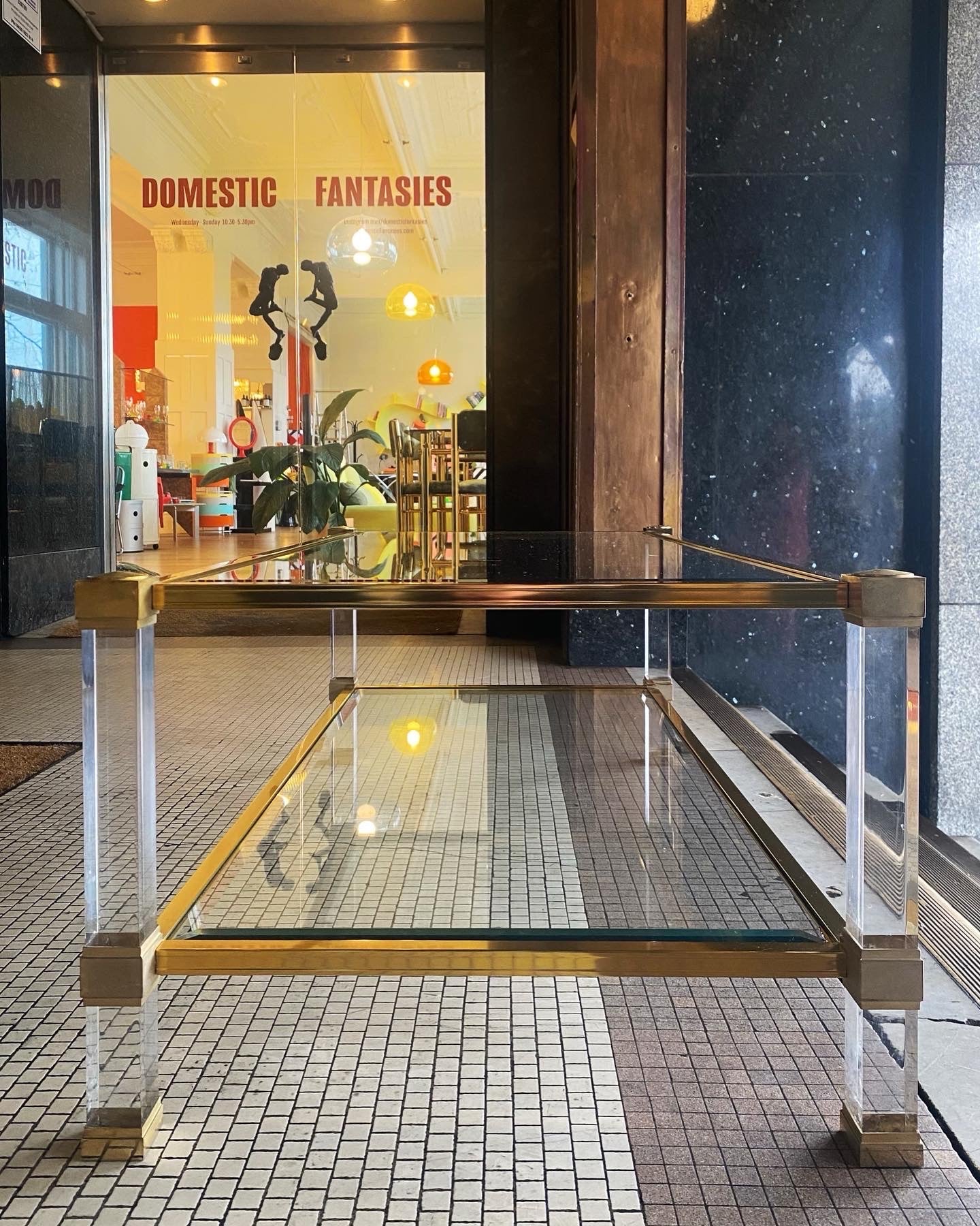 PIERRE VANDEL PARIS / Lucite + Brass Two Tier Coffee Table