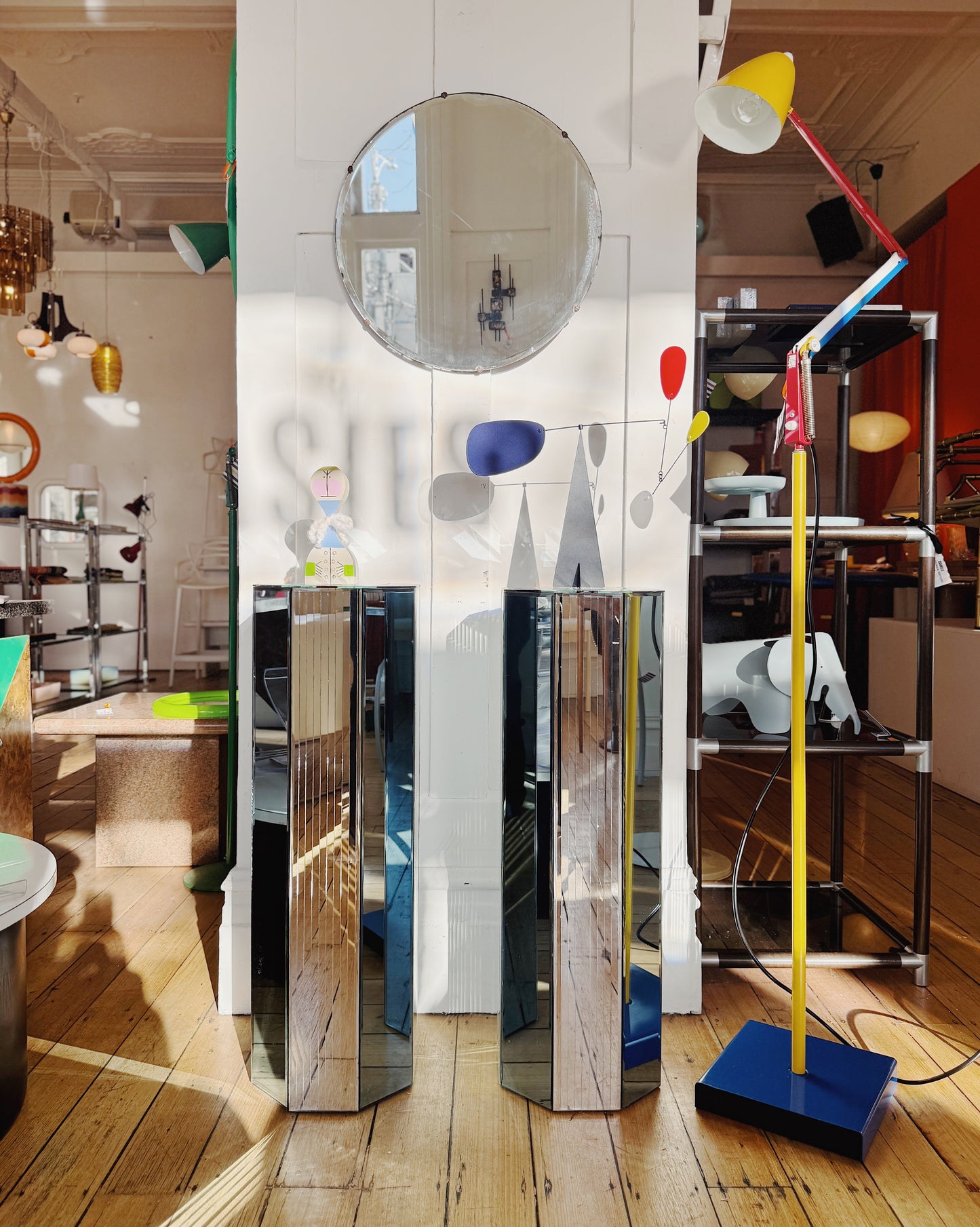 ART DECO / Blue & Chrome Mirrored Plinths