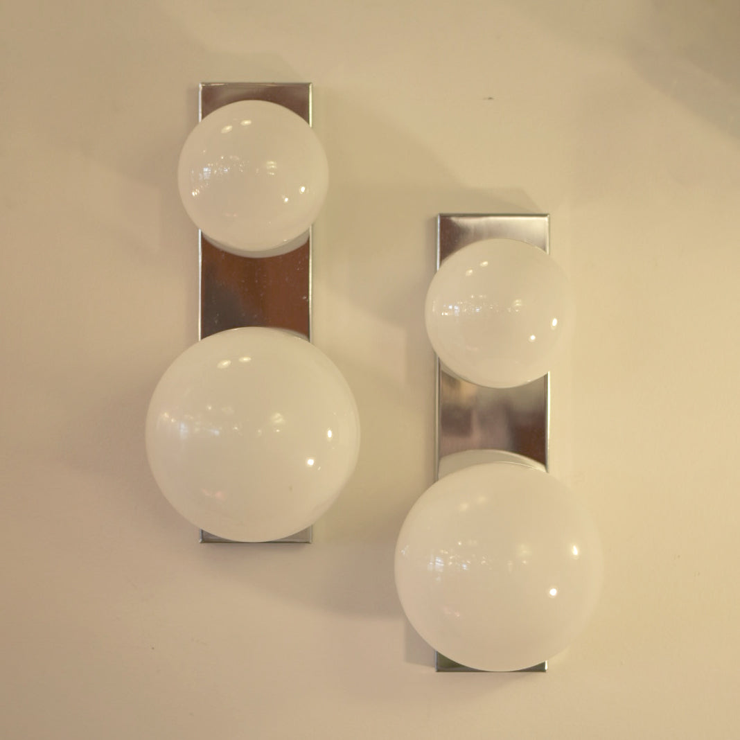 VINTAGE / Pair of Chrome & Glass Wall Sconces