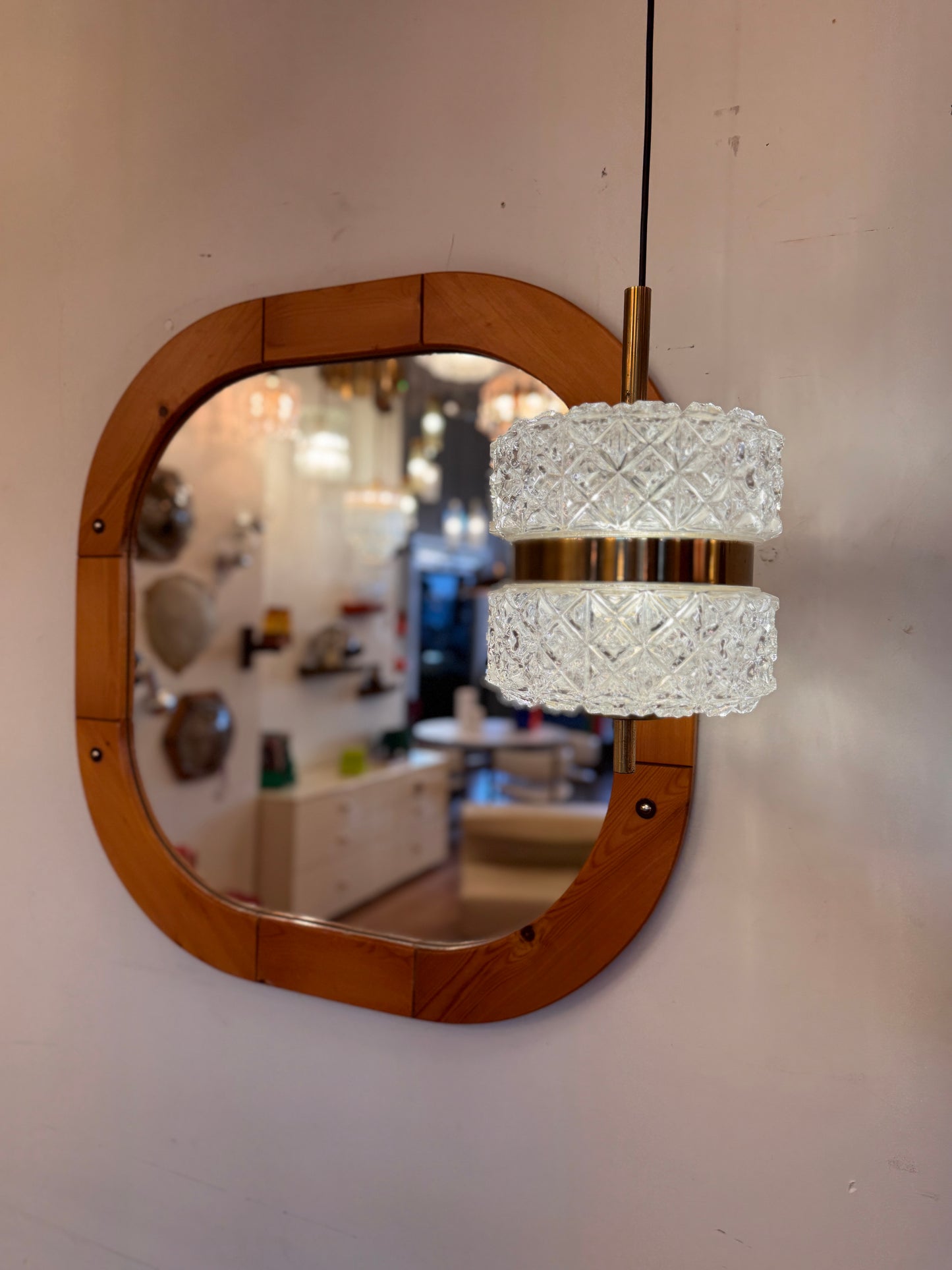 VINTAGE / 1960s Austrolux Crystal Glass Pendant Light
