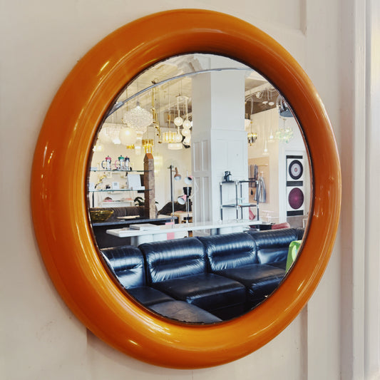 VINTAGE / Retro Plastic Framed Mirror - Orange