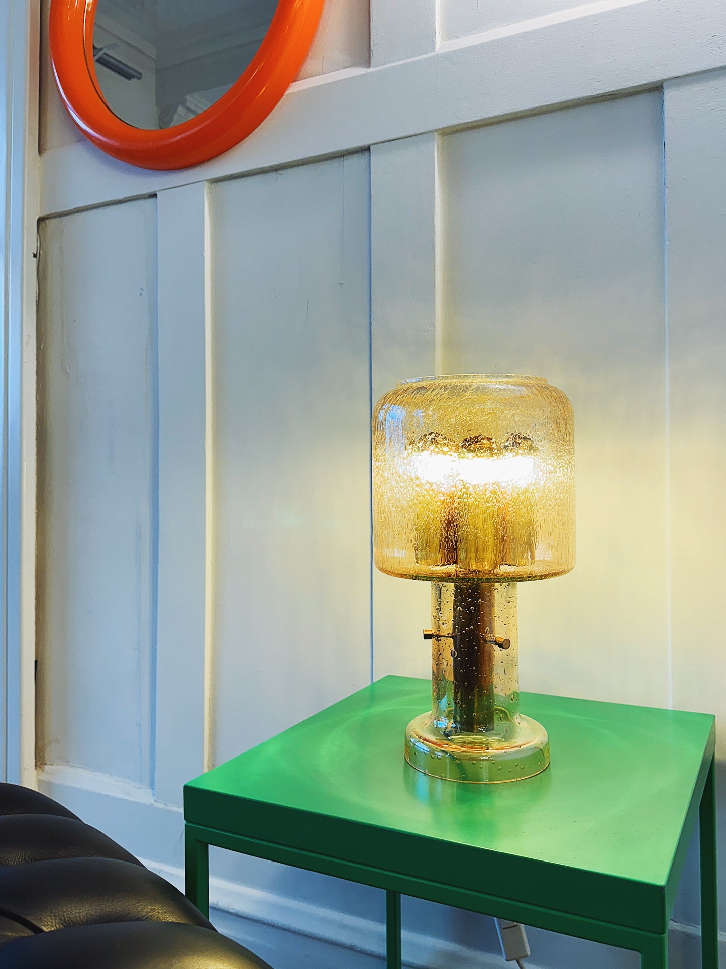 VINTAGE / French Bubble Glass Gold Table Lamp