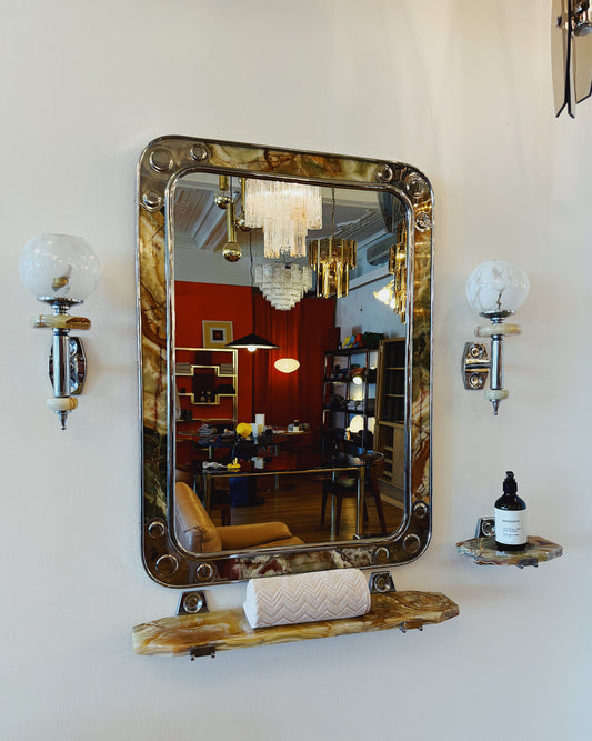 VINTAGE / Spanish Onyx Chrome Mirror