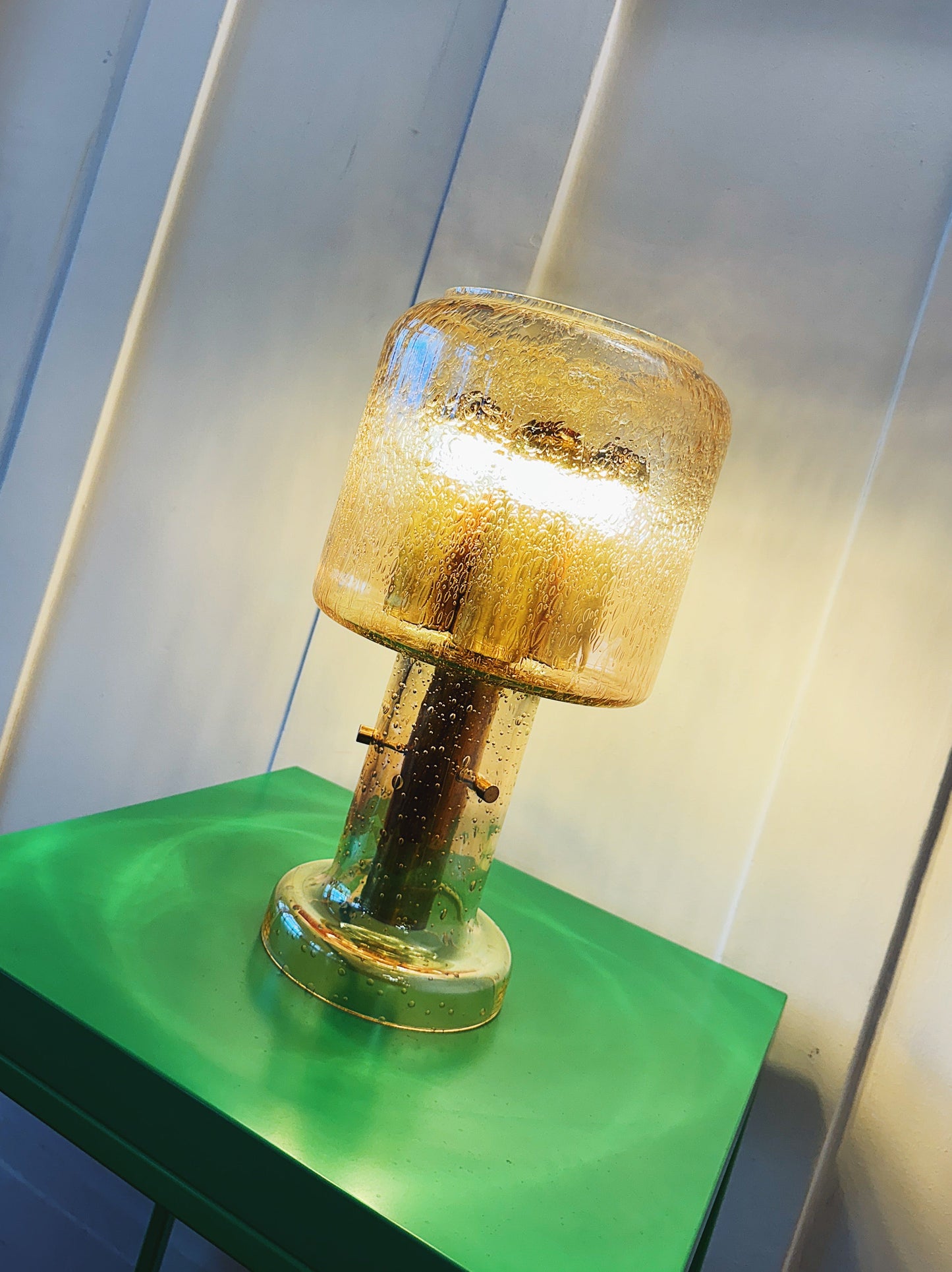 VINTAGE / French Bubble Glass Gold Table Lamp