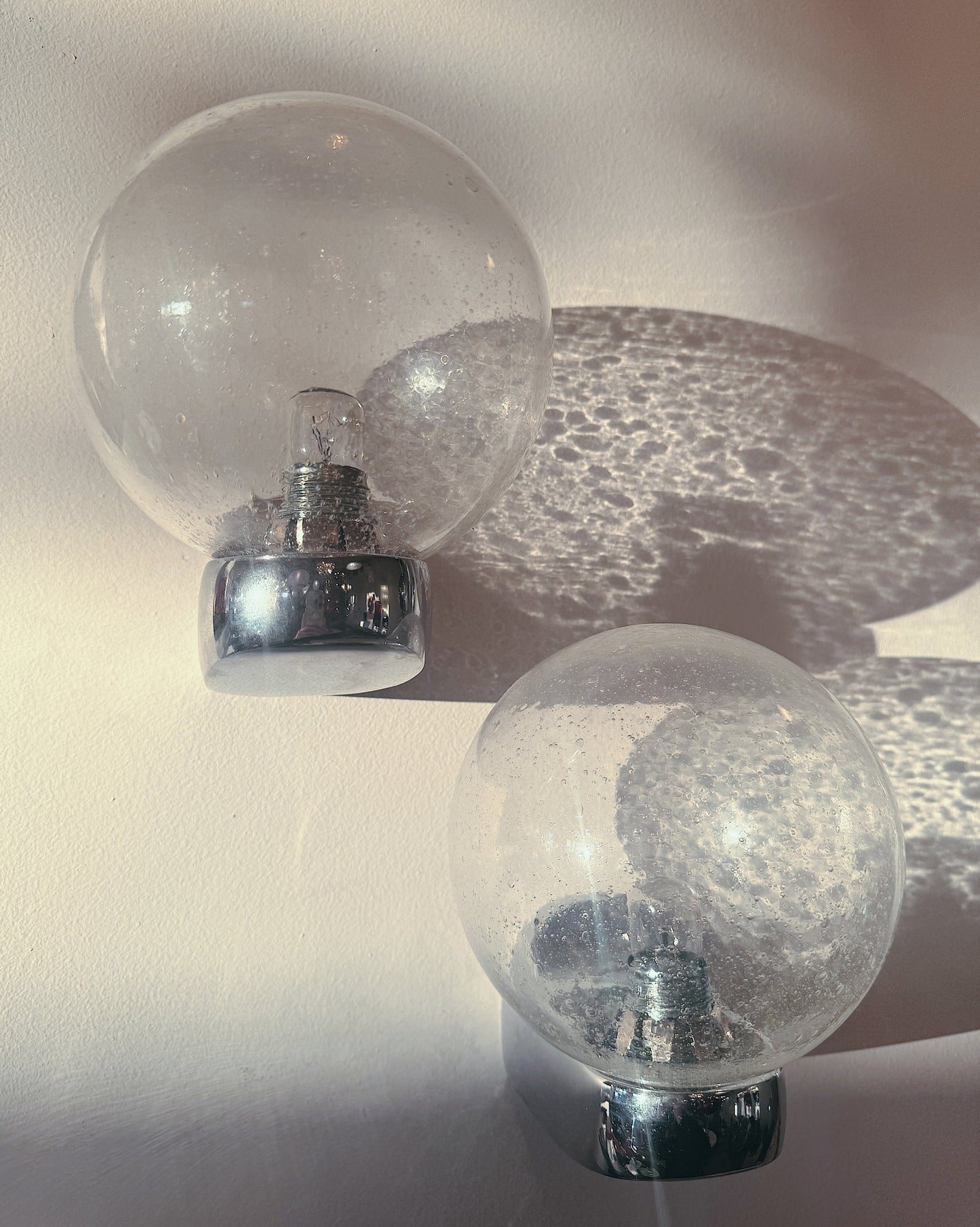 SPACE AGE / Pair of Doria Chrome & Bubbled Glass Wall Lights by Karl Lenz