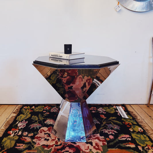 VINTAGE / Tavolo Ottagonale - Chrome, Wood + Black Glass