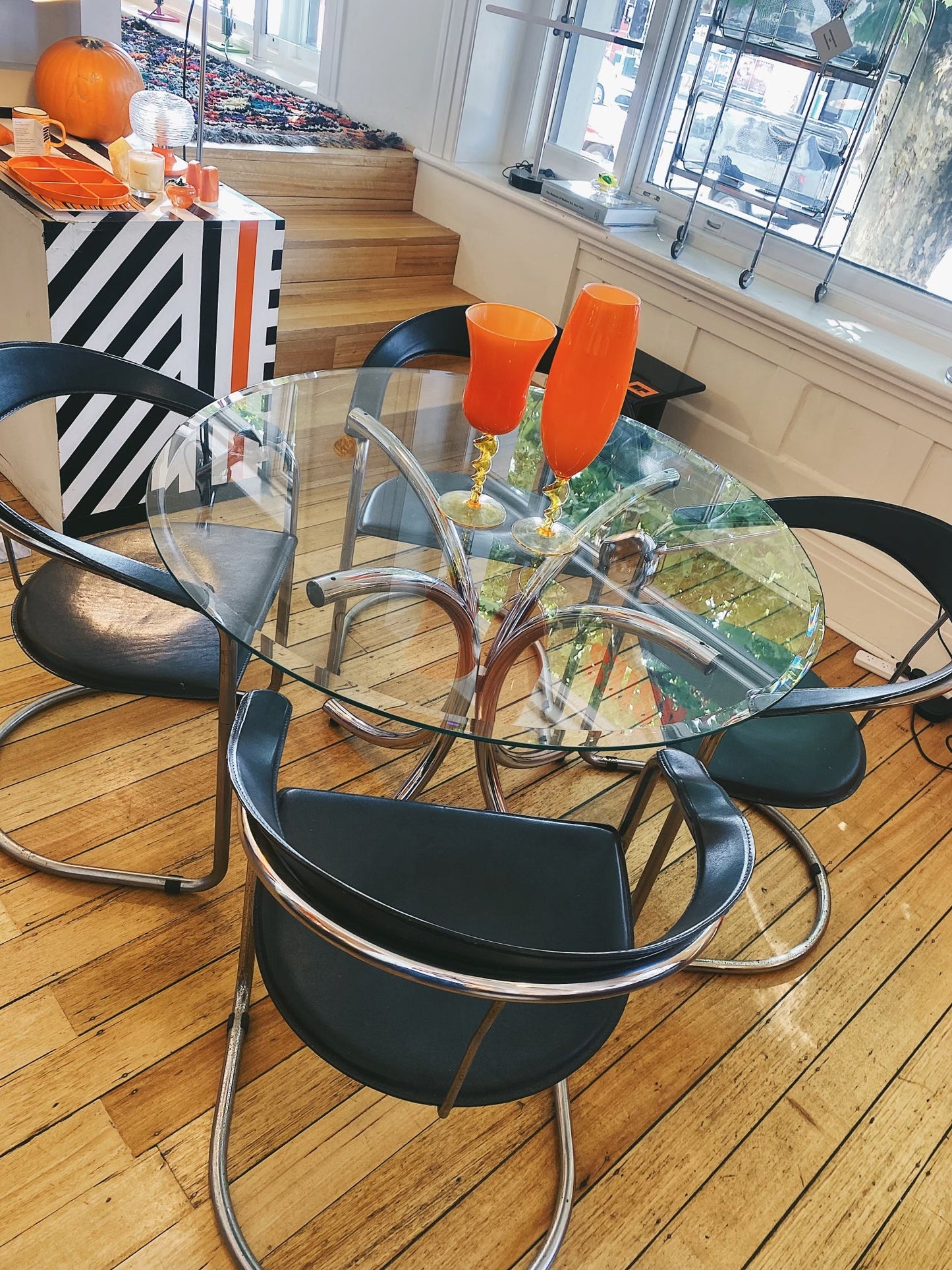 POST MODERN / 1980s Italian Canasta Chrome + Leather Chairs