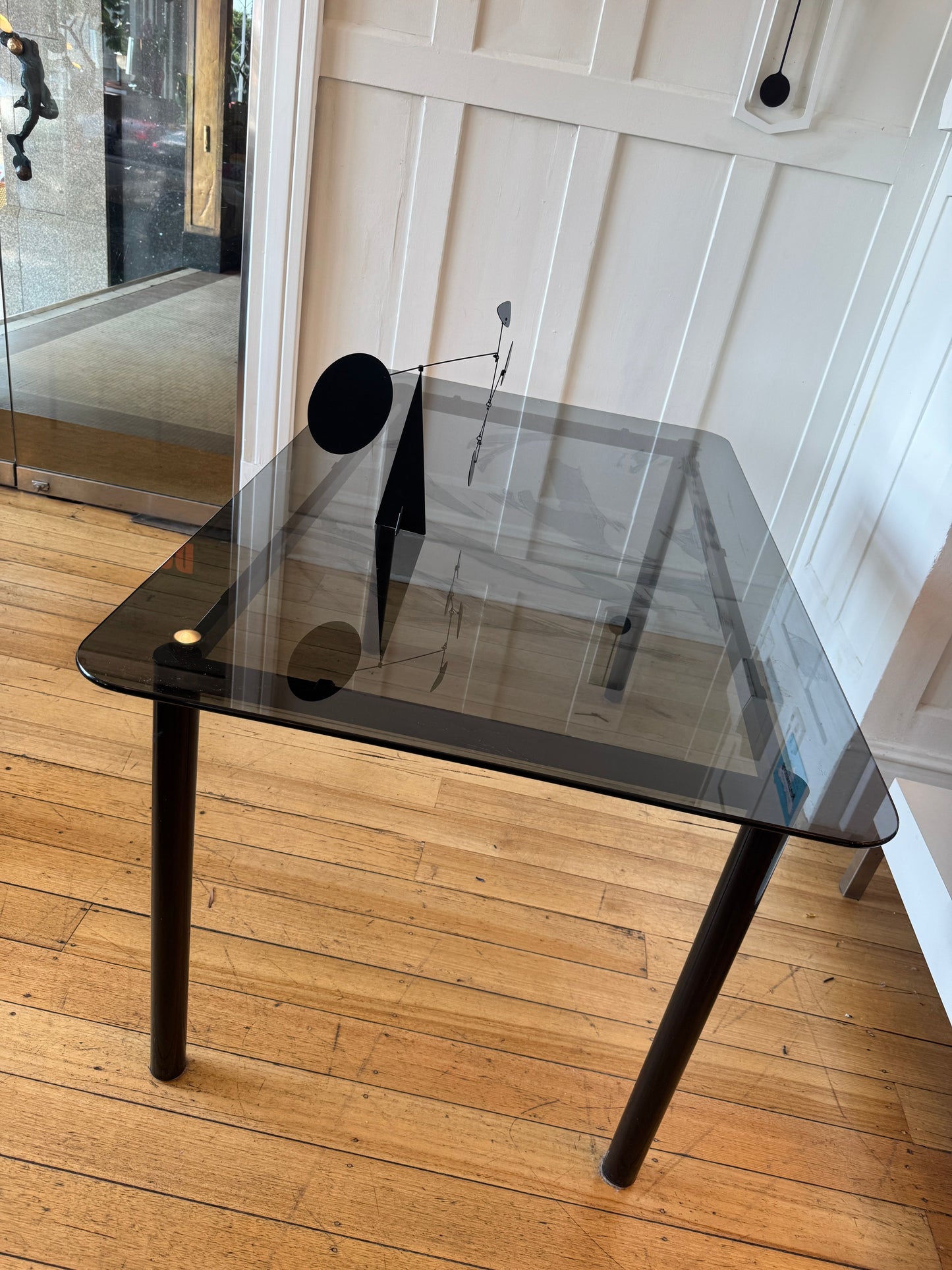VINTAGE / Tubular Black & Smoke Glass Rectangular Dining Table