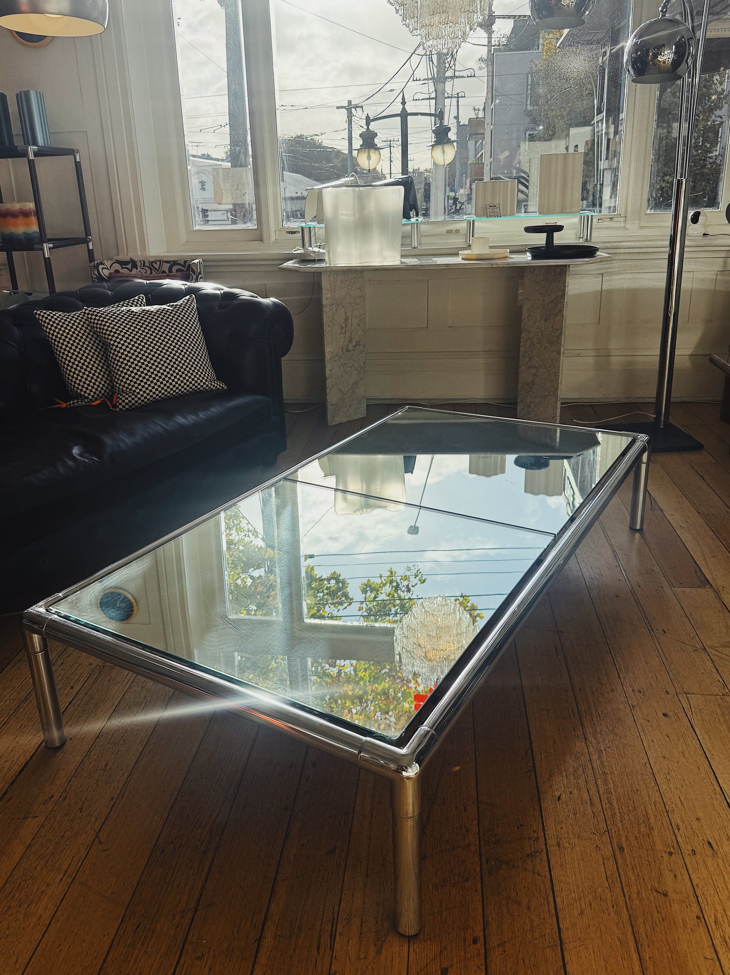 VINTAGE / Tubular Chrome XL Cocktail/Coffee Table