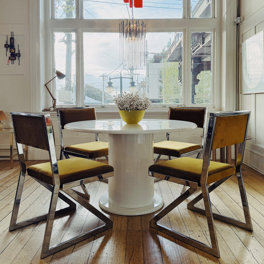 MILO BAUGHMAN / 1970s Chrome & Velour Dining Chairs - Set of 4