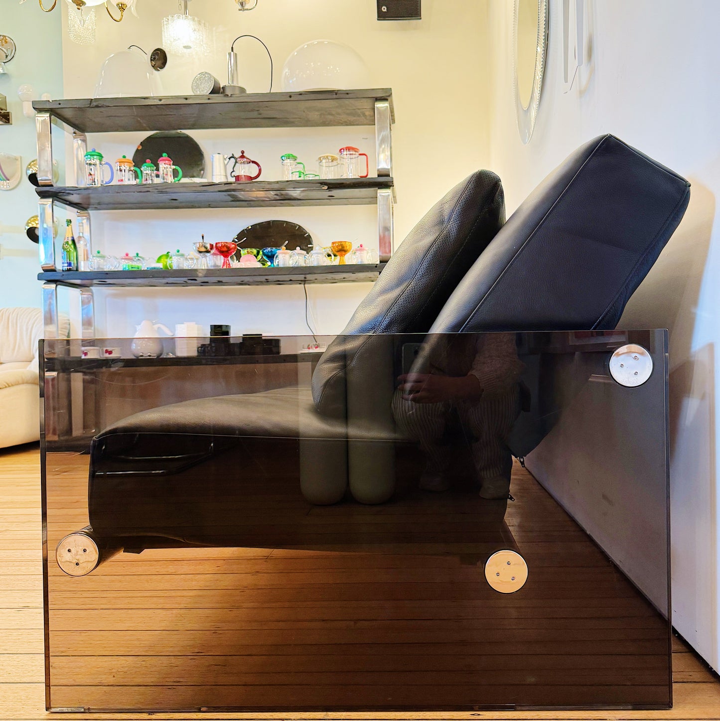 ACERBIS / Gem Leather Sofa w/Acrylic Smoke Sides by Lodovico Acerbis