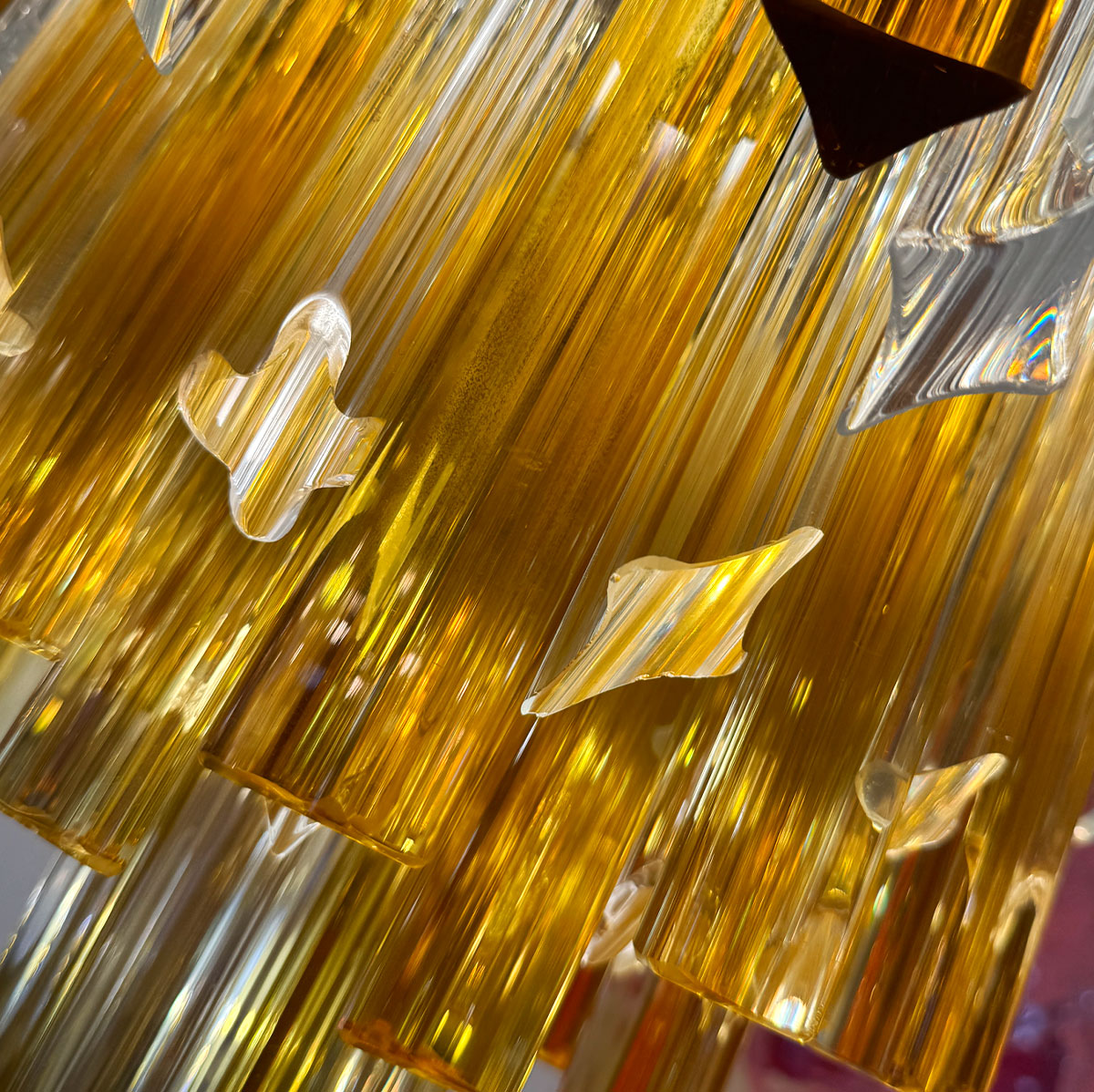 VINTAGE GLASS / Amber + Crystal 1970s Waterfall Chandelier in the manner of Venini Italy