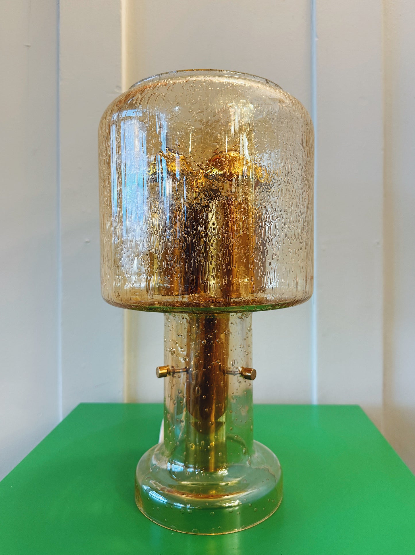 VINTAGE / French Bubble Glass Gold Table Lamp