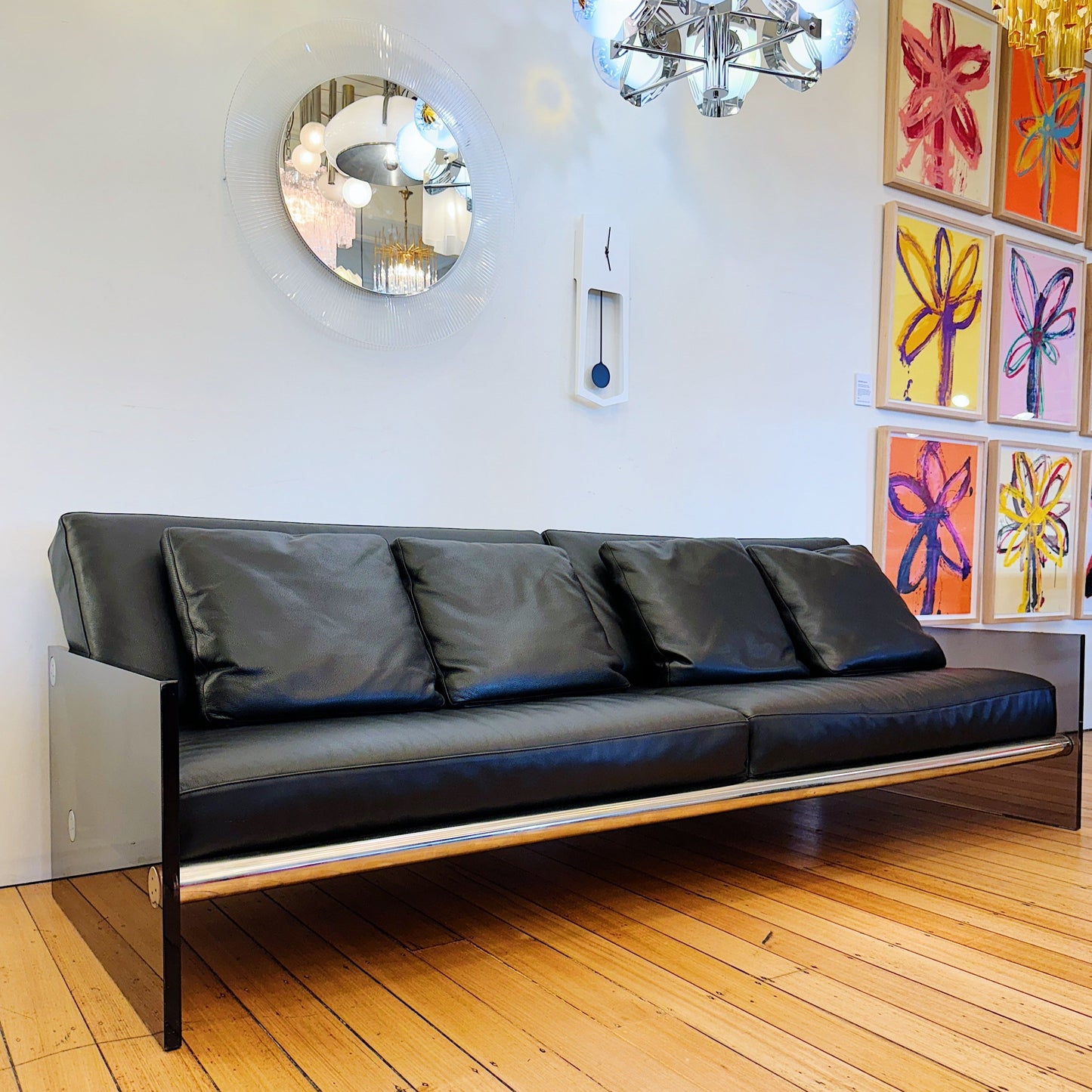 ACERBIS / Gem Leather Sofa w/Acrylic Smoke Sides by Lodovico Acerbis